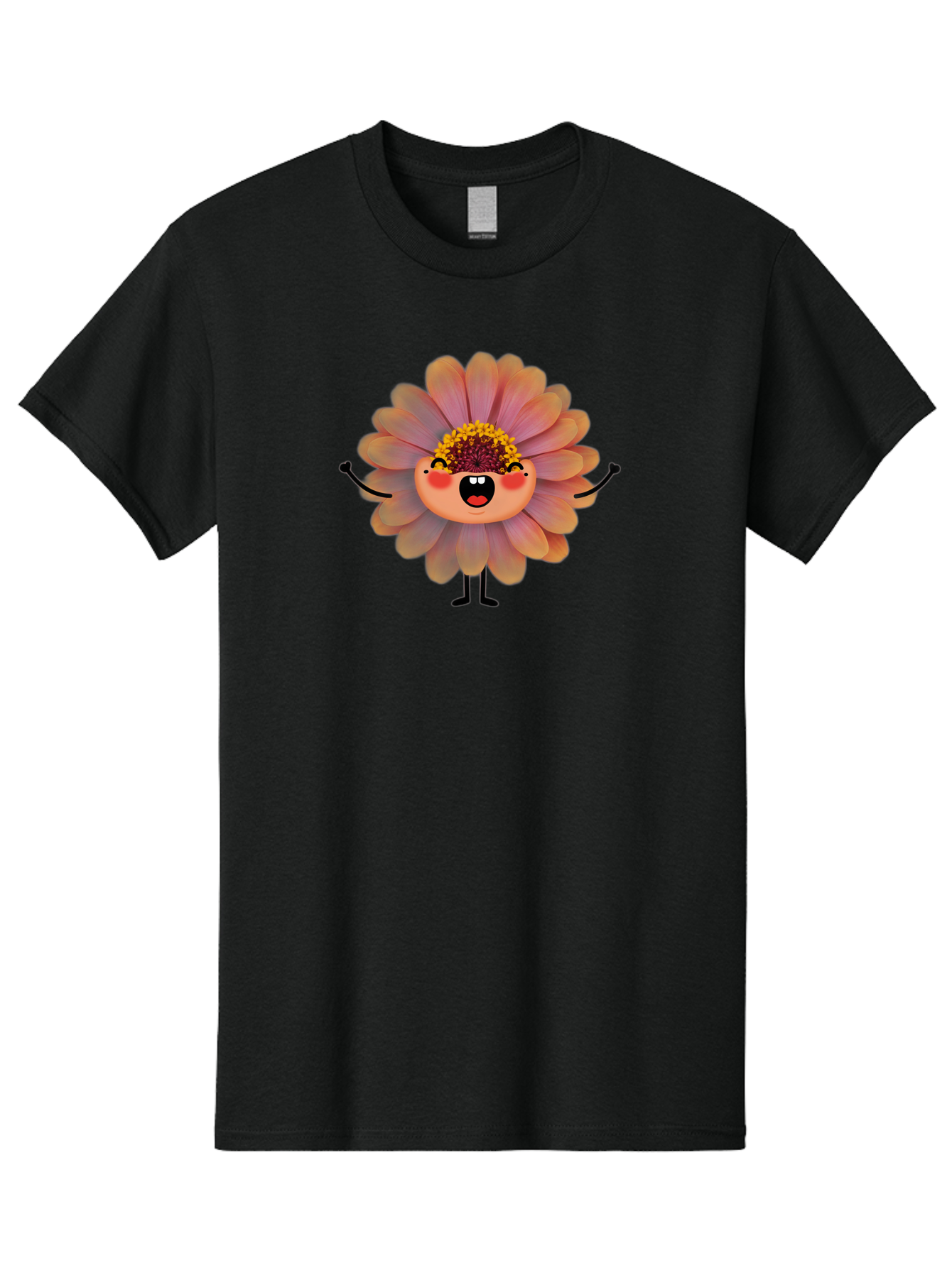 Smiling-Flower-Character Men'S Graphic Tee, 100% Cotton, Comfortable Casual Summer Wear, Machine Washable, Cartoon Flower, Anthropomorphic Flower, Smiling Face, Happy Expression, Colorful Petals, Pink And Green Hues, Whimsical Character, Bae286
