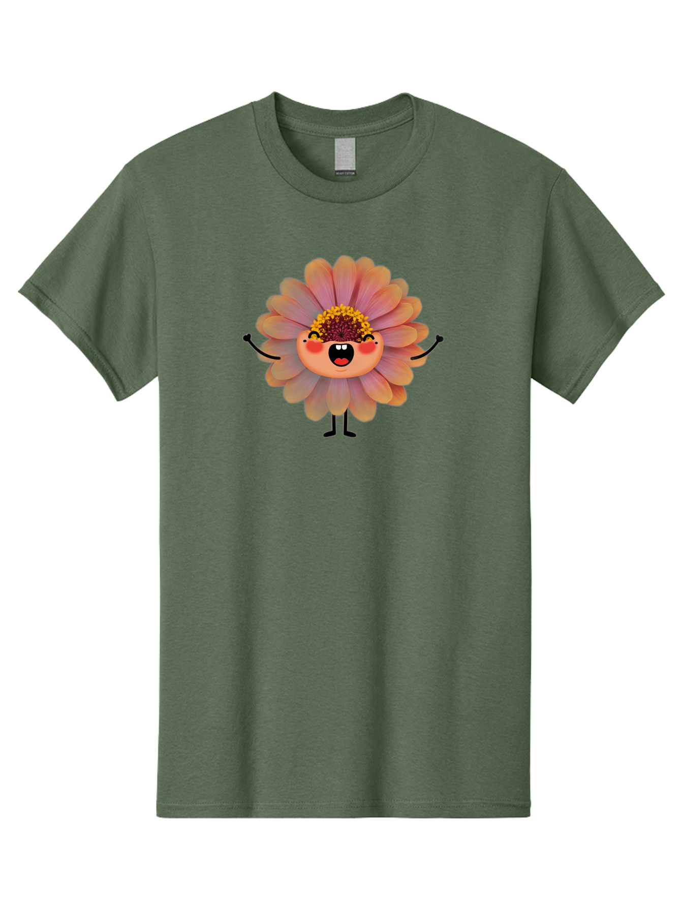 Smiling-Flower-Character Men'S Graphic Tee, 100% Cotton, Comfortable Casual Summer Wear, Machine Washable, Cartoon Flower, Anthropomorphic Flower, Smiling Face, Happy Expression, Colorful Petals, Pink And Green Hues, Whimsical Character, Bae286