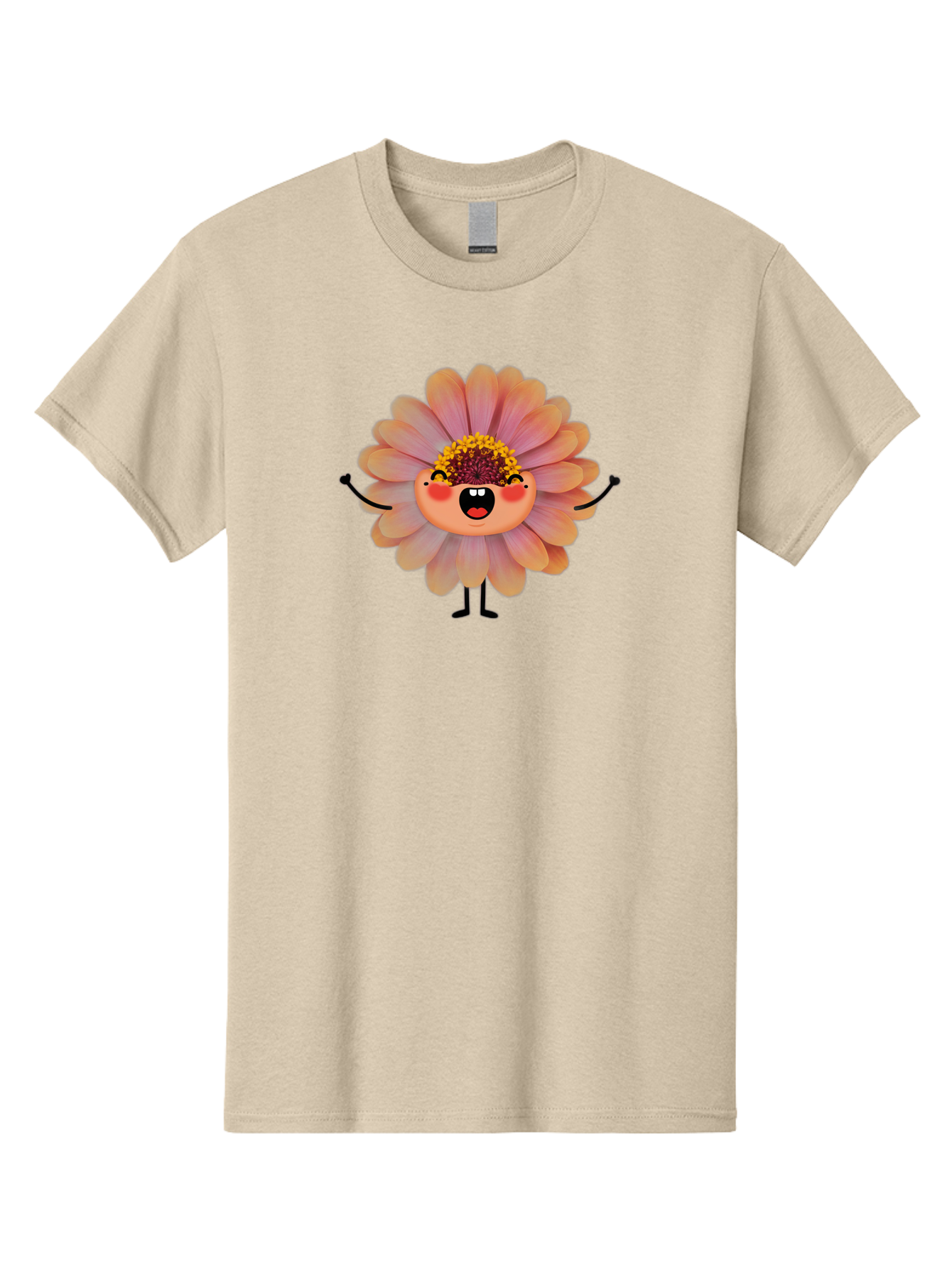 Smiling-Flower-Character Men'S Graphic Tee, 100% Cotton, Comfortable Casual Summer Wear, Machine Washable, Cartoon Flower, Anthropomorphic Flower, Smiling Face, Happy Expression, Colorful Petals, Pink And Green Hues, Whimsical Character, Bae286