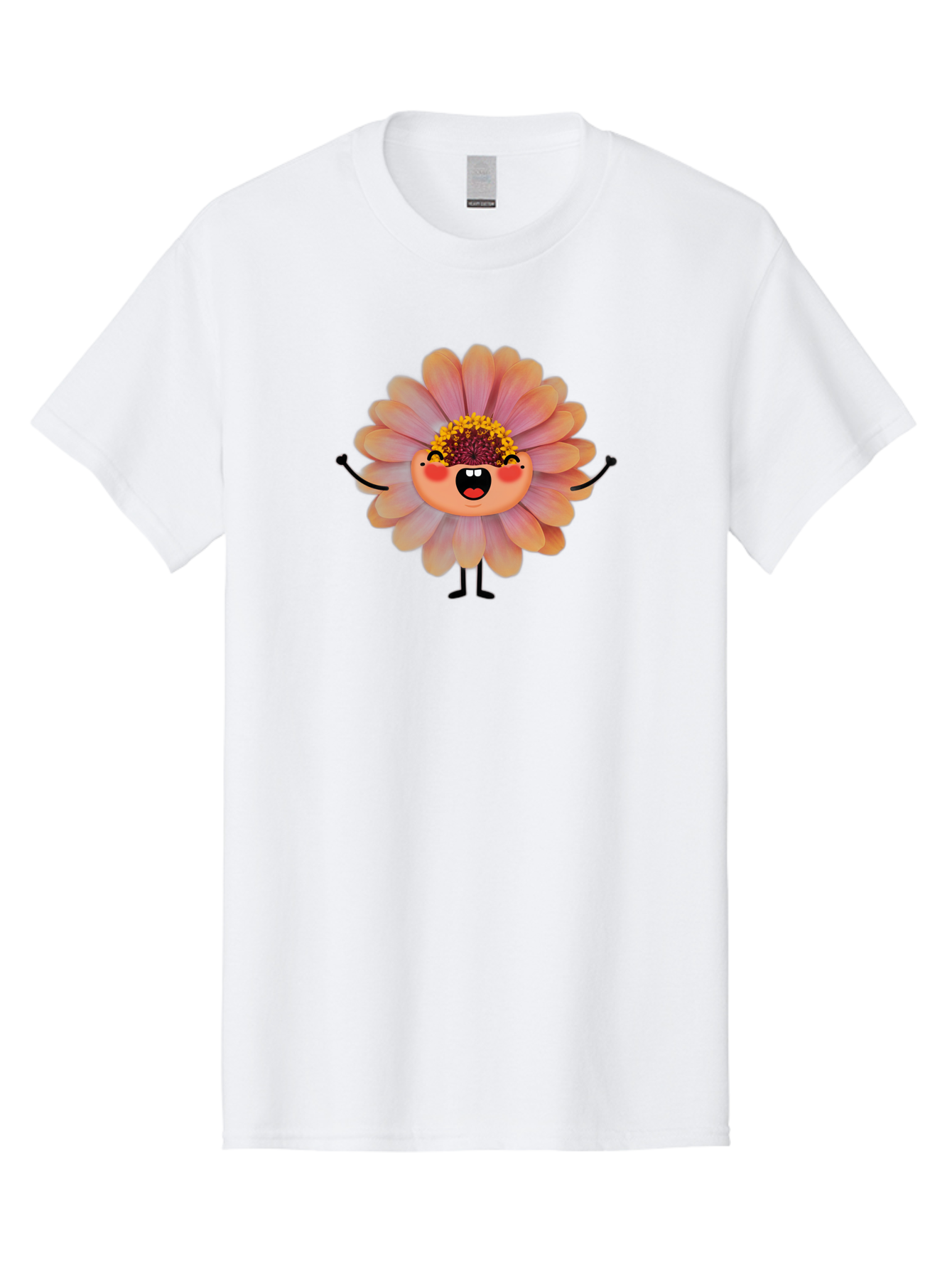Smiling-Flower-Character Men'S Graphic Tee, 100% Cotton, Comfortable Casual Summer Wear, Machine Washable, Cartoon Flower, Anthropomorphic Flower, Smiling Face, Happy Expression, Colorful Petals, Pink And Green Hues, Whimsical Character, Bae286