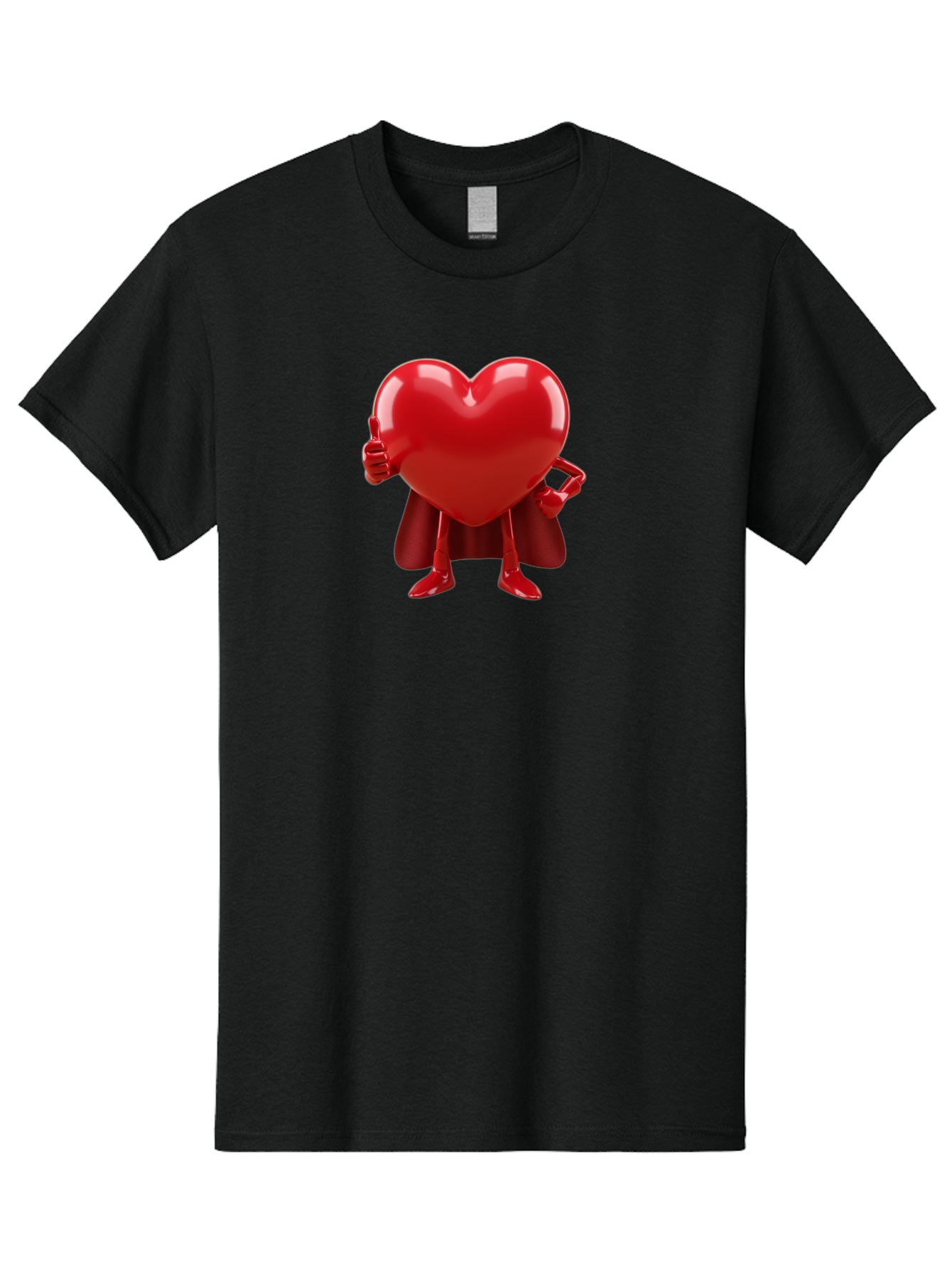 Super-Heart Men'S Graphic Tee, 100% Cotton, Comfortable Casual Summer Wear, Machine Washable, Heart Superhero, Red Heart Character, Thumbs Up Approval, Cape, Confidence, Positive Vibes, Cartoon Style, 3D Illustration, Love Symbol, Hero Pose Bae288