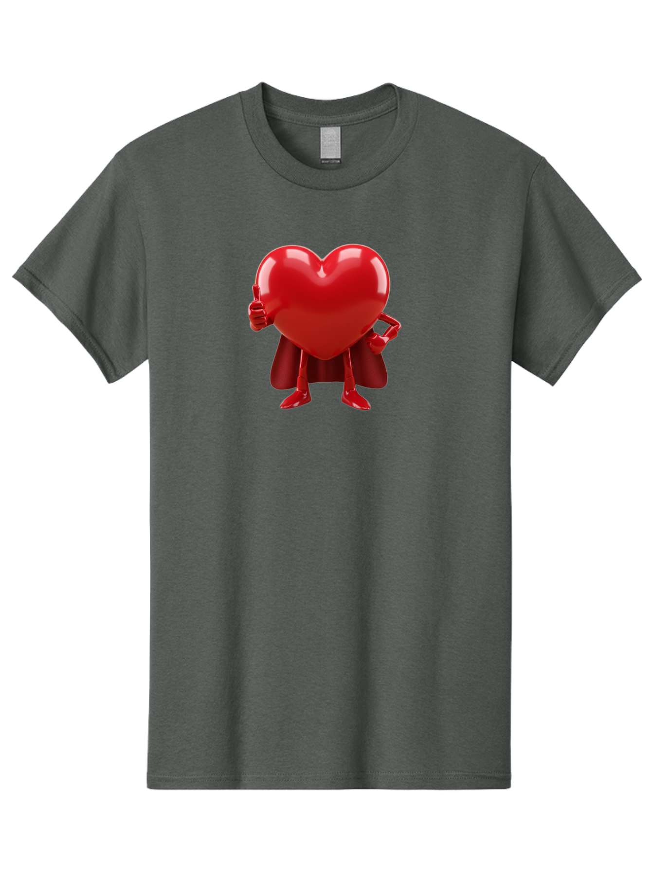 Super-Heart Men'S Graphic Tee, 100% Cotton, Comfortable Casual Summer Wear, Machine Washable, Heart Superhero, Red Heart Character, Thumbs Up Approval, Cape, Confidence, Positive Vibes, Cartoon Style, 3D Illustration, Love Symbol, Hero Pose Bae288