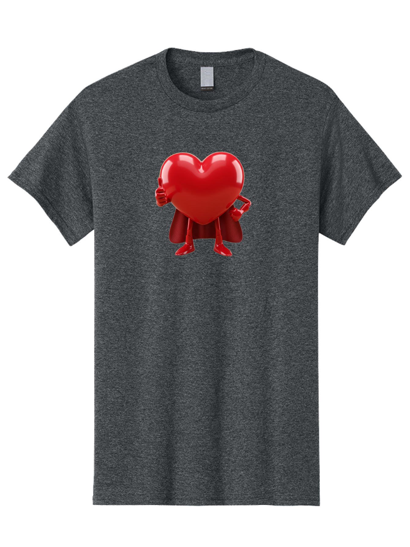 Super-Heart Men'S Graphic Tee, 100% Cotton, Comfortable Casual Summer Wear, Machine Washable, Heart Superhero, Red Heart Character, Thumbs Up Approval, Cape, Confidence, Positive Vibes, Cartoon Style, 3D Illustration, Love Symbol, Hero Pose Bae288