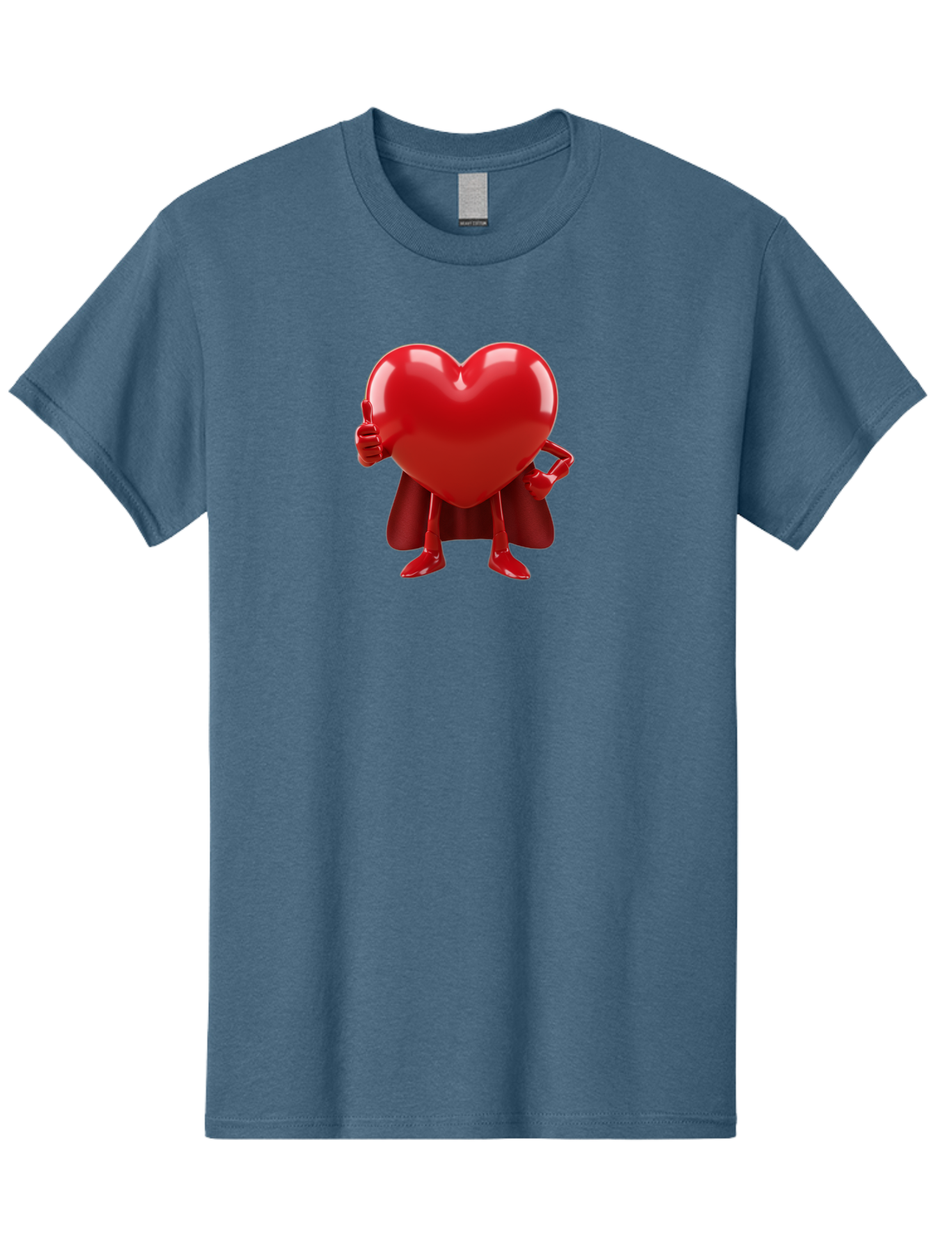 Super-Heart Men'S Graphic Tee, 100% Cotton, Comfortable Casual Summer Wear, Machine Washable, Heart Superhero, Red Heart Character, Thumbs Up Approval, Cape, Confidence, Positive Vibes, Cartoon Style, 3D Illustration, Love Symbol, Hero Pose Bae288