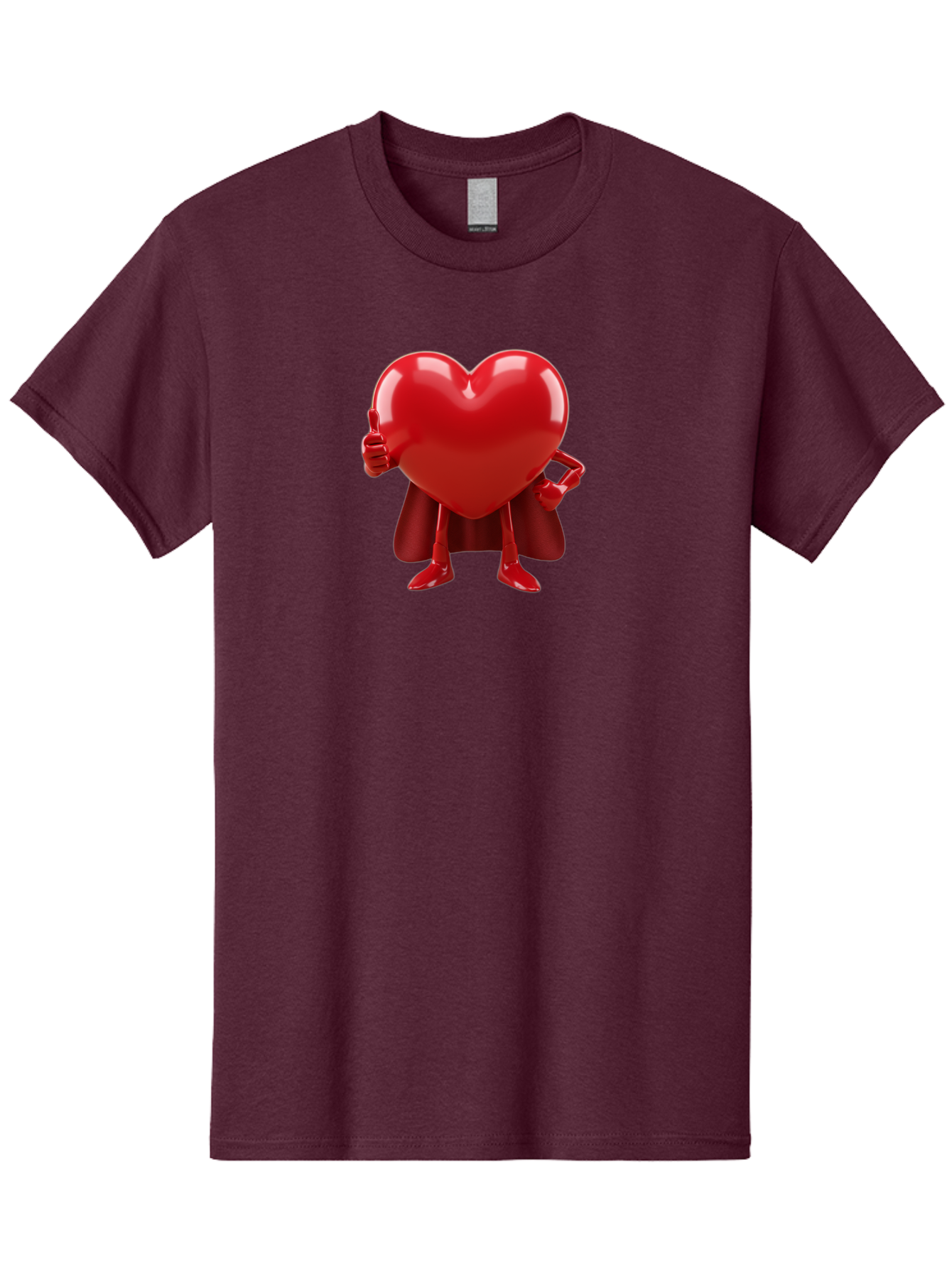 Super-Heart Men'S Graphic Tee, 100% Cotton, Comfortable Casual Summer Wear, Machine Washable, Heart Superhero, Red Heart Character, Thumbs Up Approval, Cape, Confidence, Positive Vibes, Cartoon Style, 3D Illustration, Love Symbol, Hero Pose Bae288