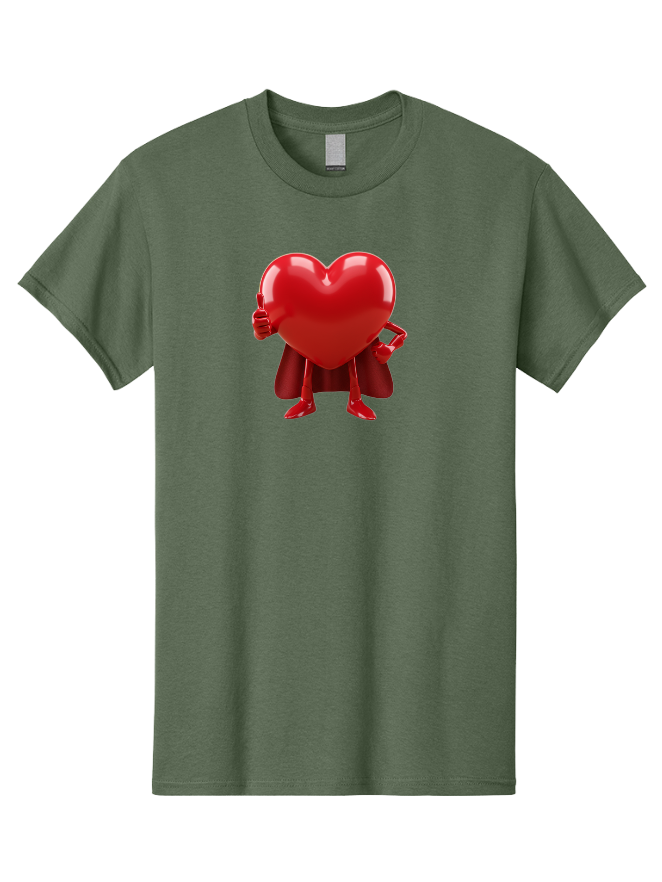 Super-Heart Men'S Graphic Tee, 100% Cotton, Comfortable Casual Summer Wear, Machine Washable, Heart Superhero, Red Heart Character, Thumbs Up Approval, Cape, Confidence, Positive Vibes, Cartoon Style, 3D Illustration, Love Symbol, Hero Pose Bae288