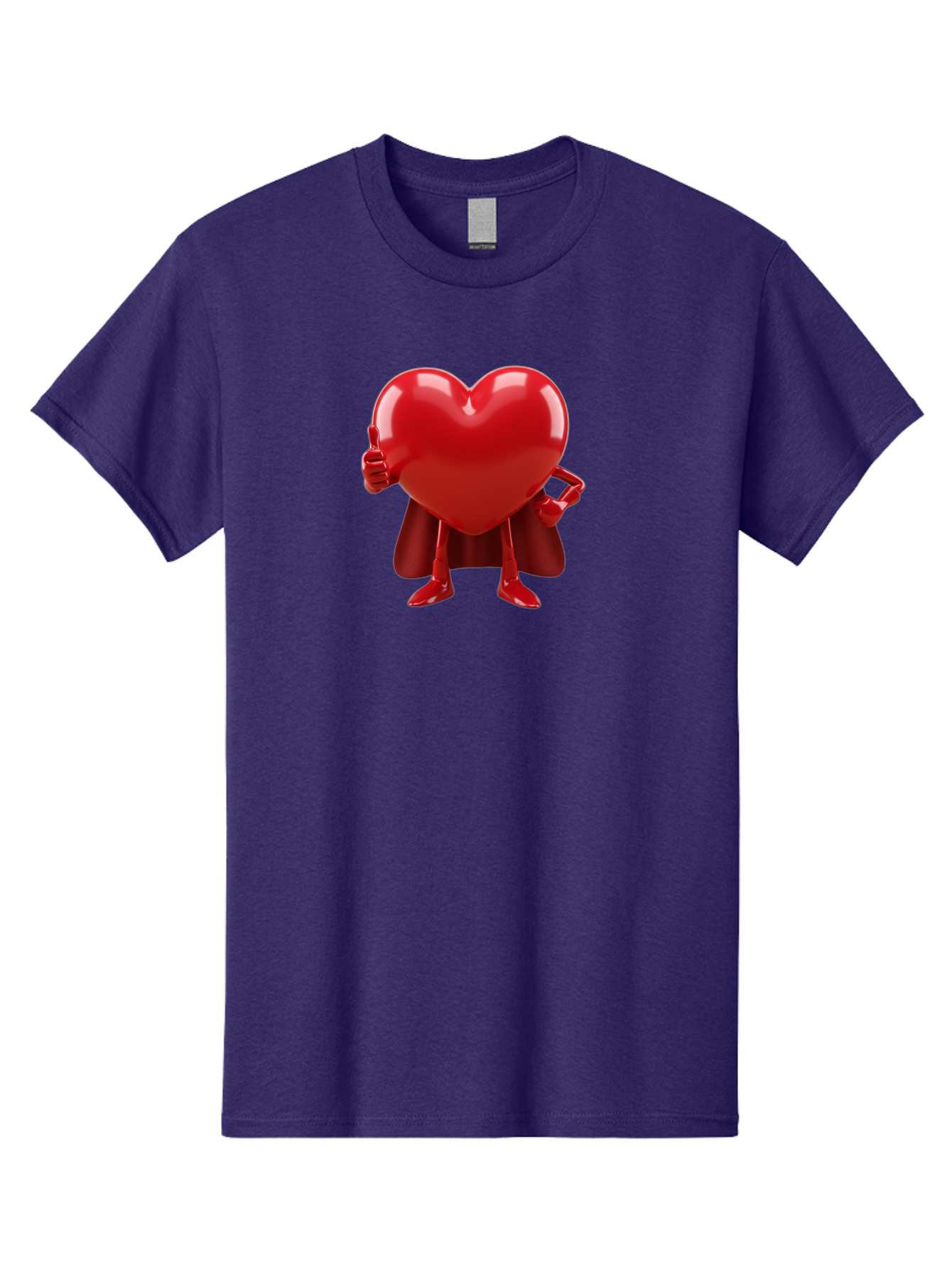 Super-Heart Men'S Graphic Tee, 100% Cotton, Comfortable Casual Summer Wear, Machine Washable, Heart Superhero, Red Heart Character, Thumbs Up Approval, Cape, Confidence, Positive Vibes, Cartoon Style, 3D Illustration, Love Symbol, Hero Pose Bae288