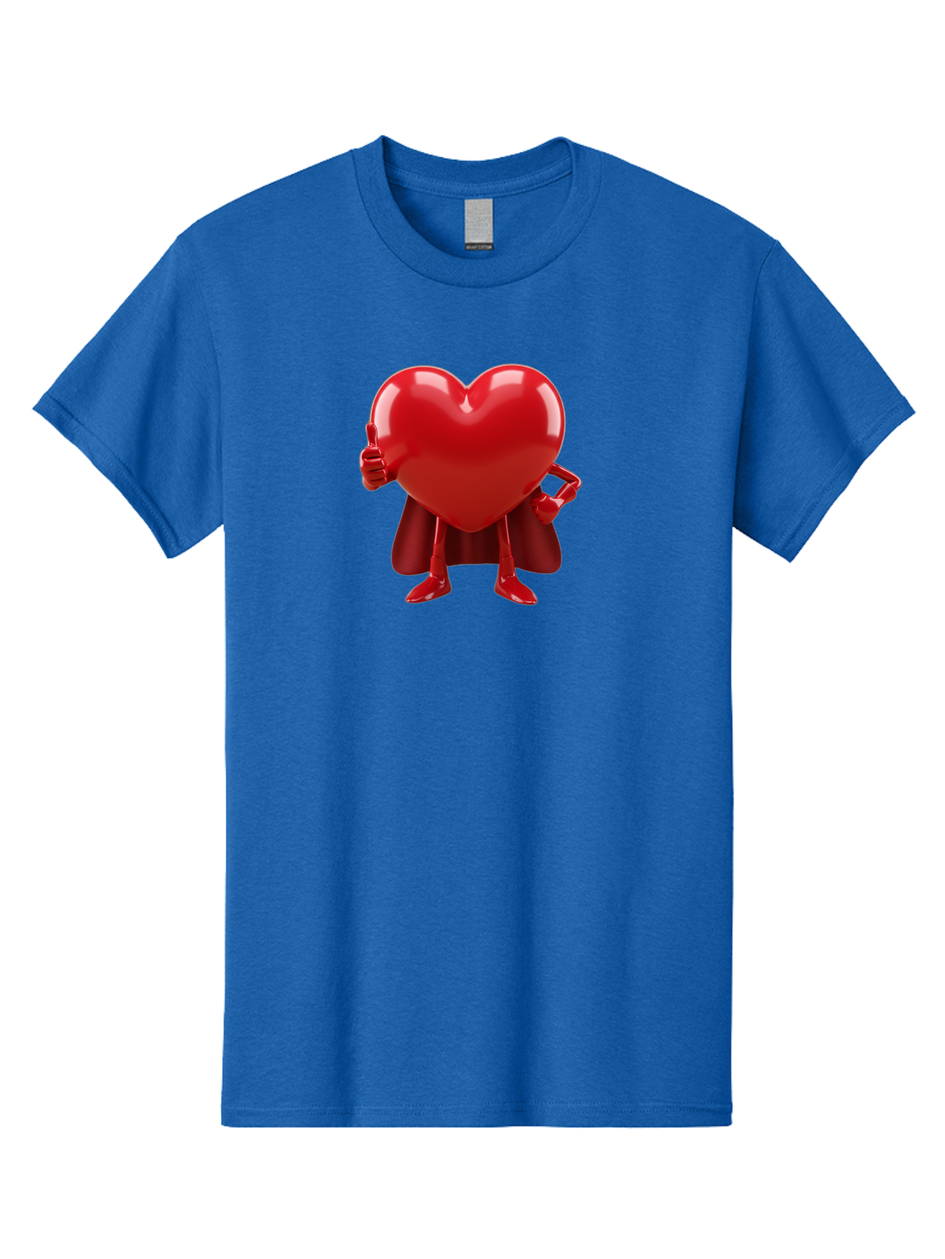 Super-Heart Men'S Graphic Tee, 100% Cotton, Comfortable Casual Summer Wear, Machine Washable, Heart Superhero, Red Heart Character, Thumbs Up Approval, Cape, Confidence, Positive Vibes, Cartoon Style, 3D Illustration, Love Symbol, Hero Pose Bae288
