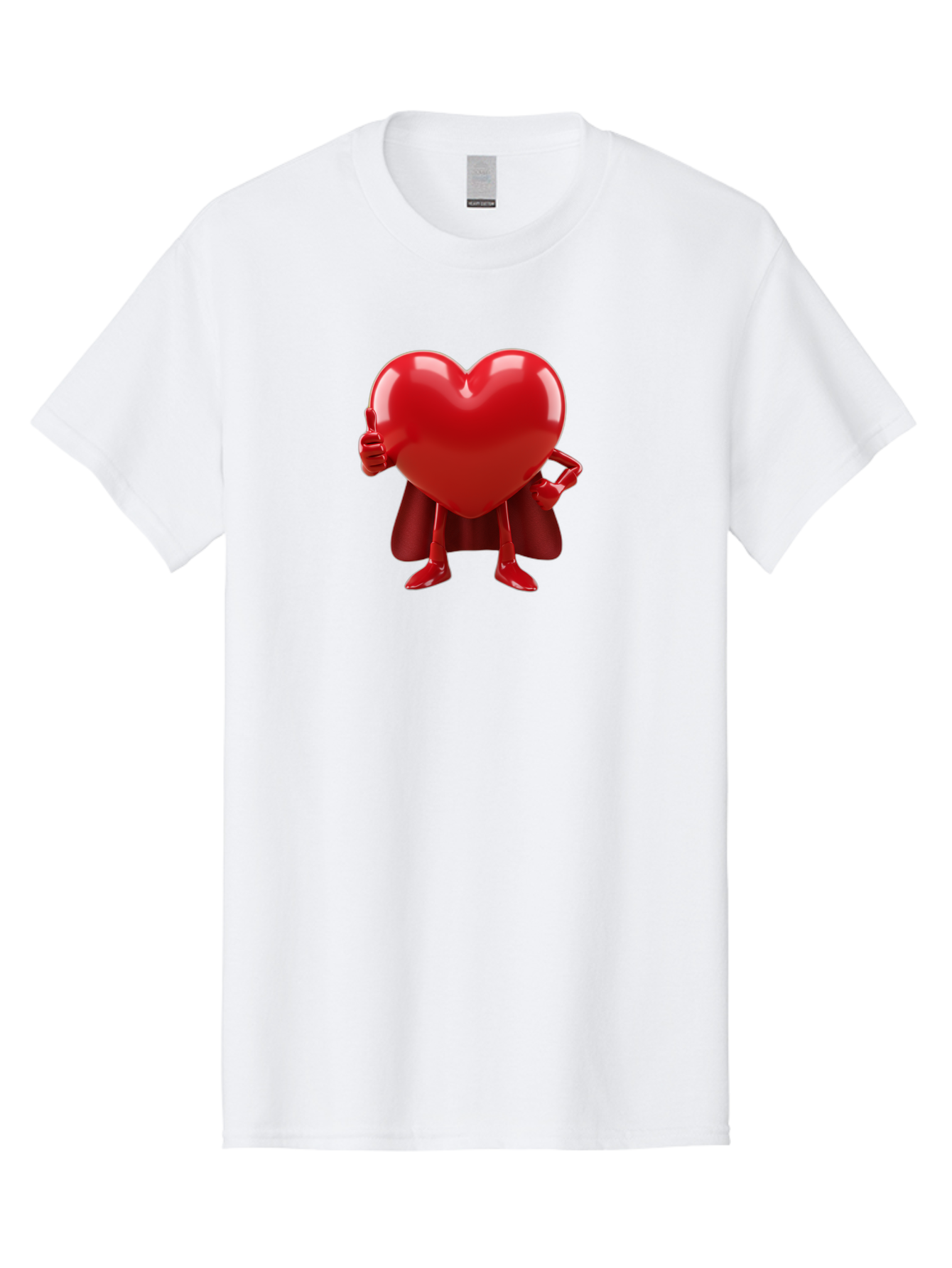 Super-Heart Men'S Graphic Tee, 100% Cotton, Comfortable Casual Summer Wear, Machine Washable, Heart Superhero, Red Heart Character, Thumbs Up Approval, Cape, Confidence, Positive Vibes, Cartoon Style, 3D Illustration, Love Symbol, Hero Pose Bae288