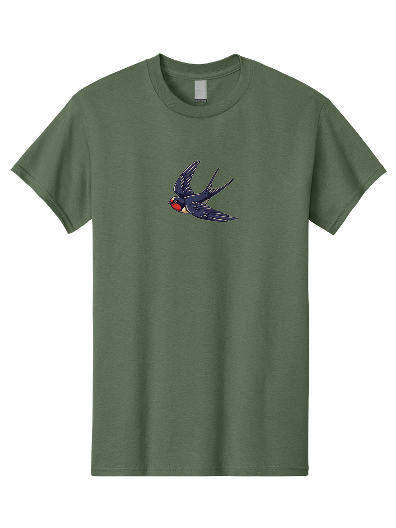 Swallow-1 Men'S Graphic Tee, 100% Cotton, Comfortable Casual Summer Wear, Machine Washable, Swallow Bird In Flight, Dark Blue Wings, Red Face, White Belly, Bird Illustration, Cartoon Style, Wildlife Art, Flying Bird, Stylized Portrait Bae289