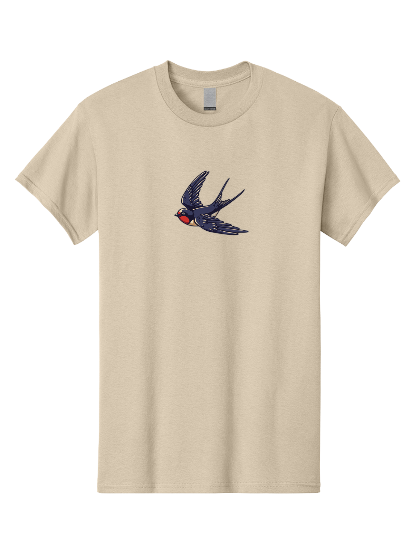 Swallow-1 Men'S Graphic Tee, 100% Cotton, Comfortable Casual Summer Wear, Machine Washable, Swallow Bird In Flight, Dark Blue Wings, Red Face, White Belly, Bird Illustration, Cartoon Style, Wildlife Art, Flying Bird, Stylized Portrait Bae289