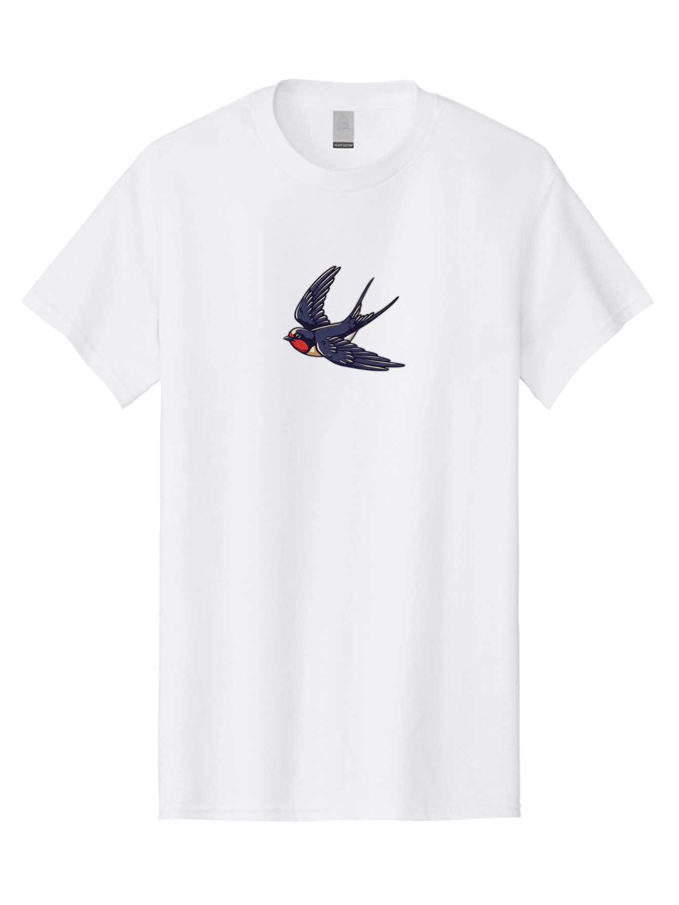 Swallow-1 Men'S Graphic Tee, 100% Cotton, Comfortable Casual Summer Wear, Machine Washable, Swallow Bird In Flight, Dark Blue Wings, Red Face, White Belly, Bird Illustration, Cartoon Style, Wildlife Art, Flying Bird, Stylized Portrait Bae289
