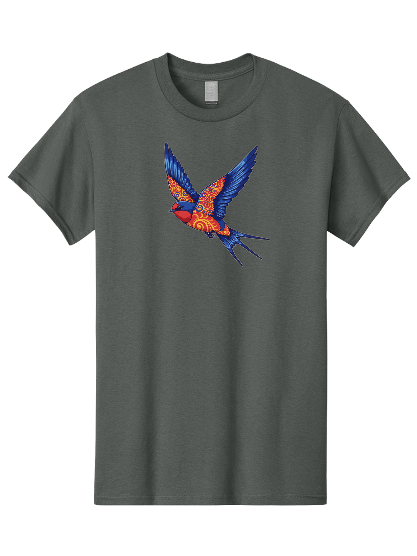 Swallow-2 Men'S Graphic Tee, 100% Cotton, Comfortable Casual Summer Wear, Machine Washable, Swallow Bird, Vibrant Bird Design, Red And Blue Bird, Ornate Patterns, Swirling Motifs, Bird In Flight, Colorful Artwork, Folk Art Style, Bae290