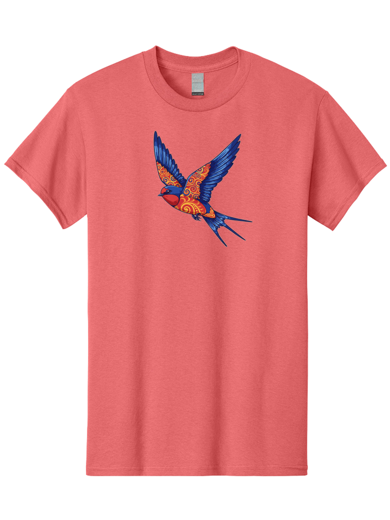 Swallow-2 Men'S Graphic Tee, 100% Cotton, Comfortable Casual Summer Wear, Machine Washable, Swallow Bird, Vibrant Bird Design, Red And Blue Bird, Ornate Patterns, Swirling Motifs, Bird In Flight, Colorful Artwork, Folk Art Style, Bae290