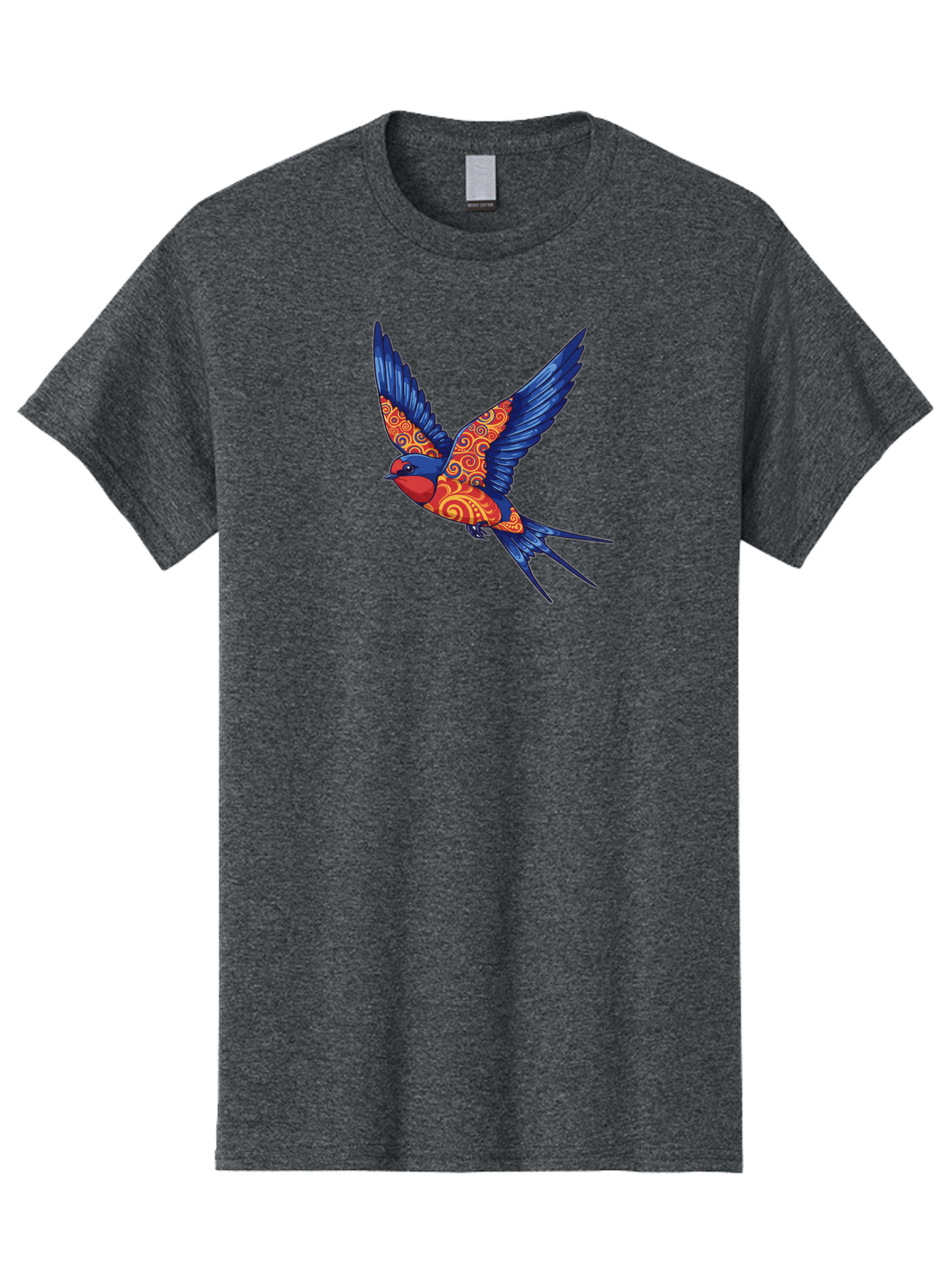 Swallow-2 Men'S Graphic Tee, 100% Cotton, Comfortable Casual Summer Wear, Machine Washable, Swallow Bird, Vibrant Bird Design, Red And Blue Bird, Ornate Patterns, Swirling Motifs, Bird In Flight, Colorful Artwork, Folk Art Style, Bae290