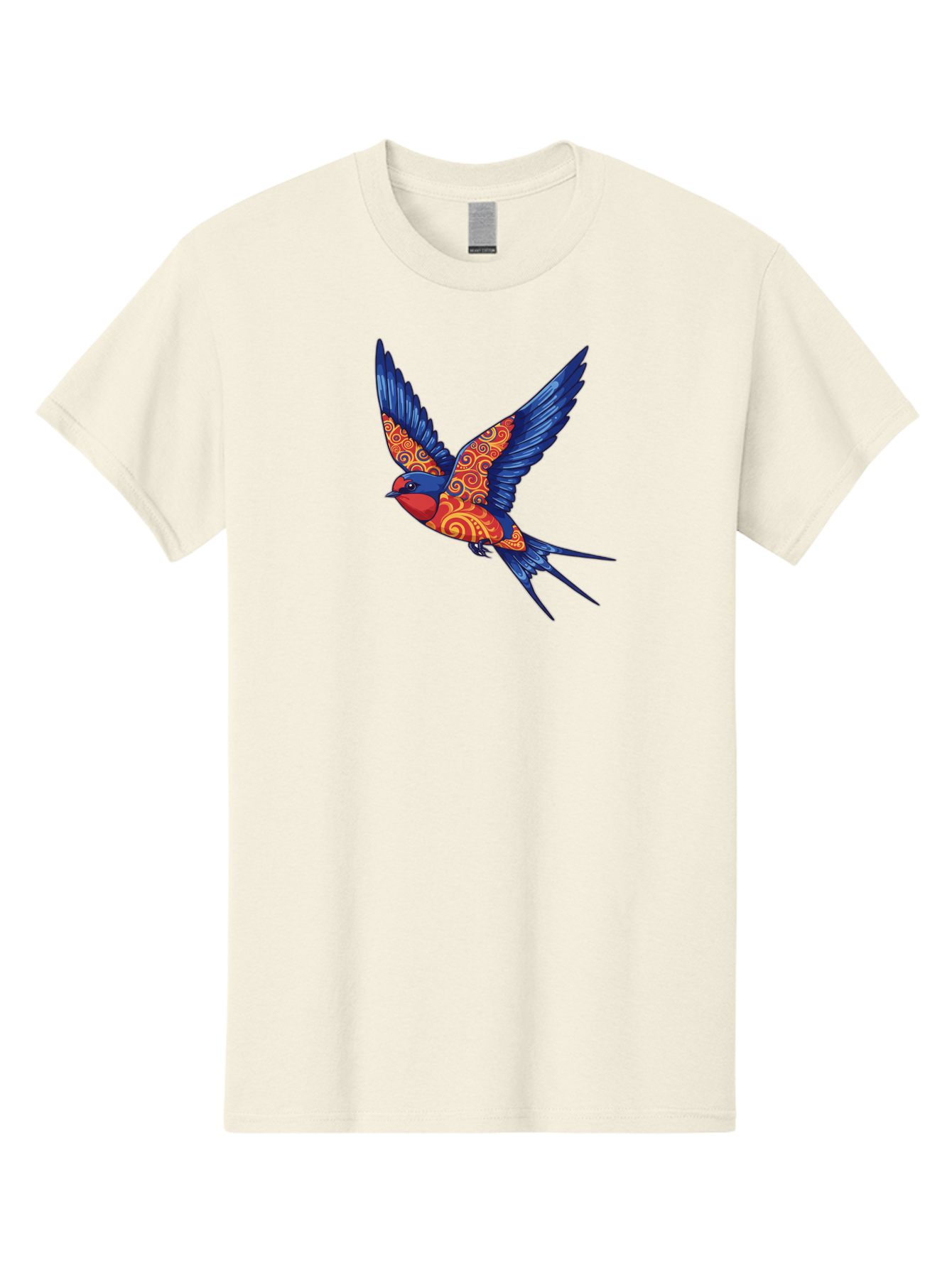 Swallow-2 Men'S Graphic Tee, 100% Cotton, Comfortable Casual Summer Wear, Machine Washable, Swallow Bird, Vibrant Bird Design, Red And Blue Bird, Ornate Patterns, Swirling Motifs, Bird In Flight, Colorful Artwork, Folk Art Style, Bae290