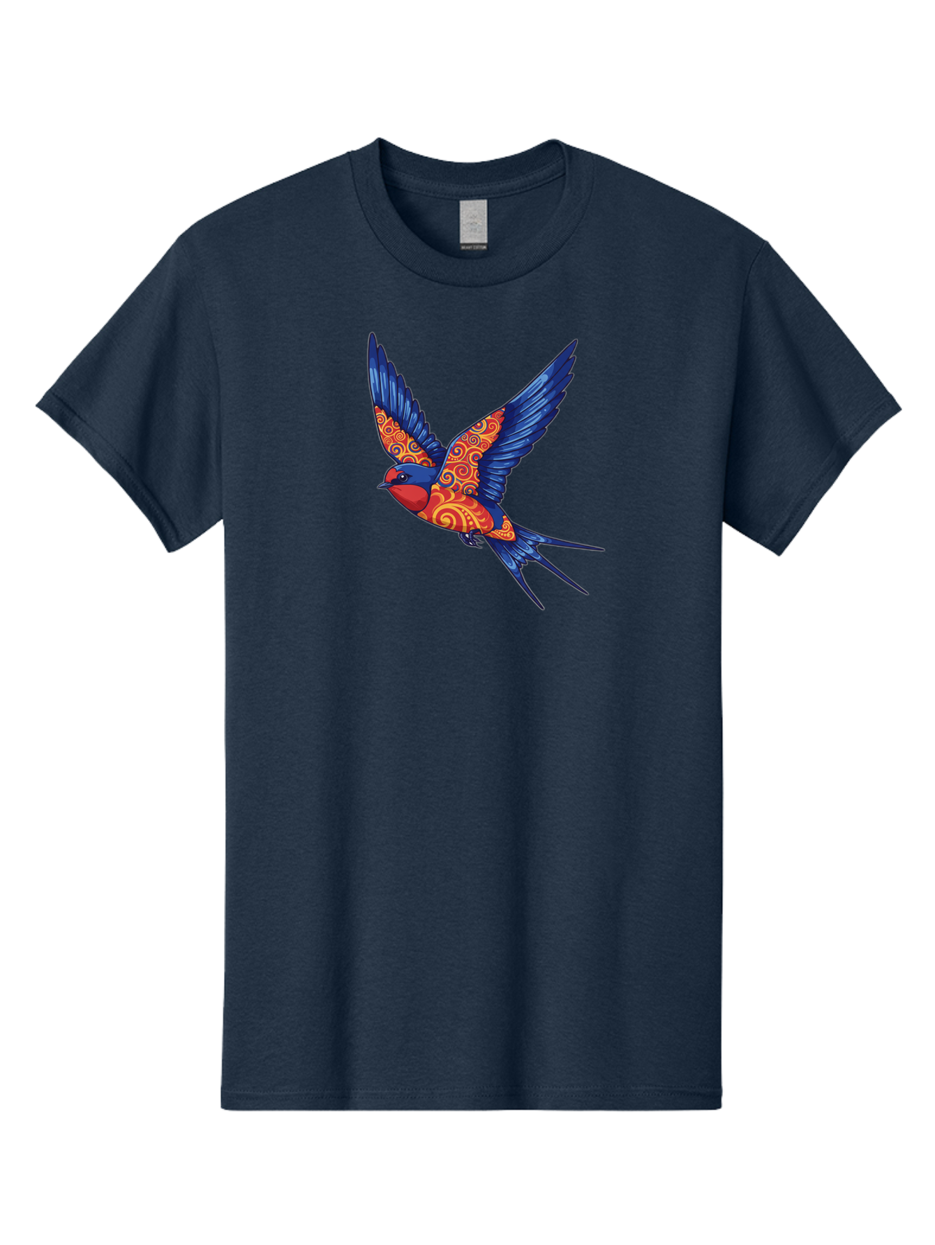 Swallow-2 Men'S Graphic Tee, 100% Cotton, Comfortable Casual Summer Wear, Machine Washable, Swallow Bird, Vibrant Bird Design, Red And Blue Bird, Ornate Patterns, Swirling Motifs, Bird In Flight, Colorful Artwork, Folk Art Style, Bae290