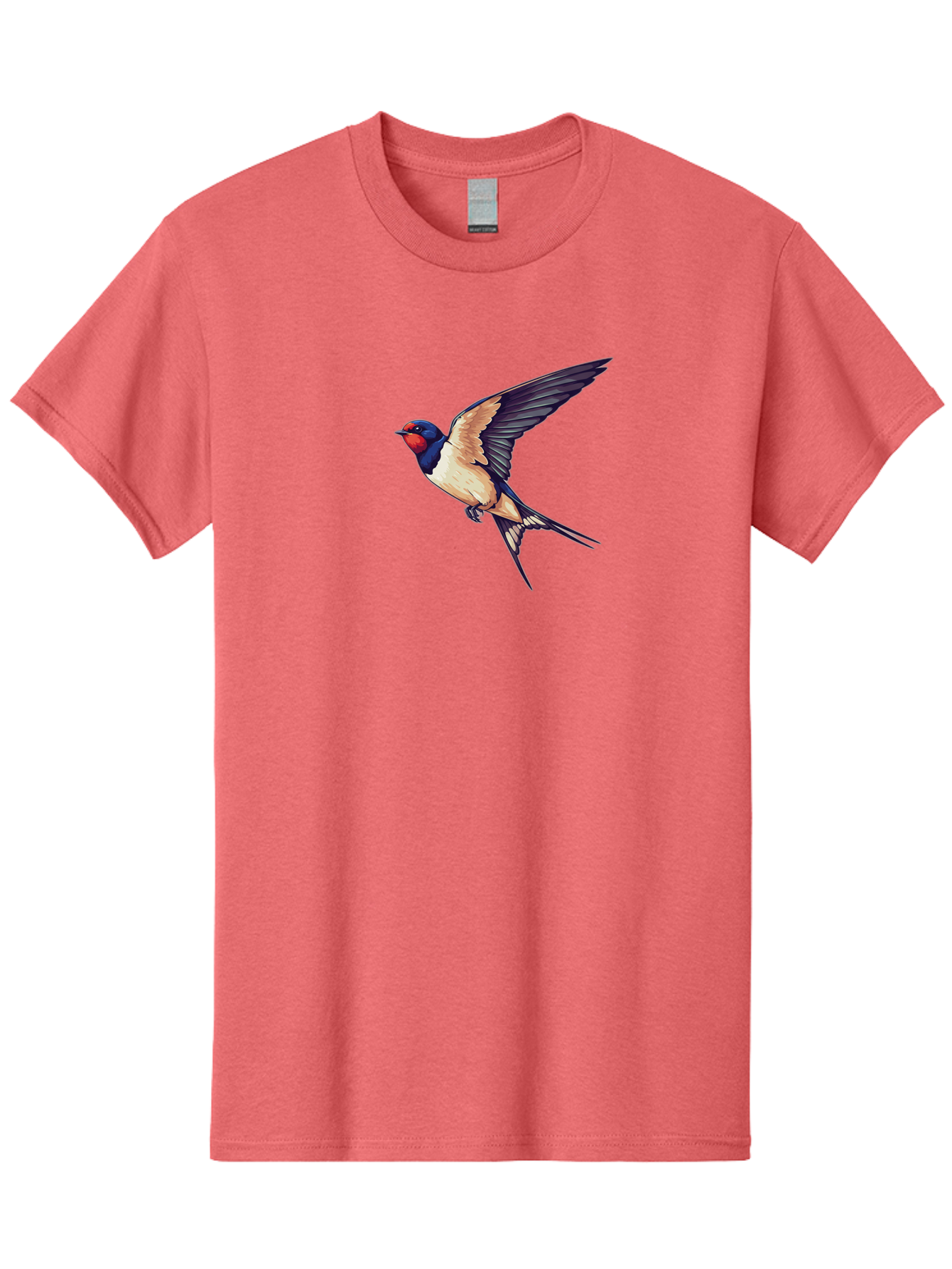 Swallow-Bird-1 Men'S Graphic Tee, 100% Cotton, Comfortable Casual Summer Wear, Machine Washable, Bird In Flight, Swallow Species, Blue And Red Head, White And Black Wings, Natural Flight, Birdwatching, Wildlife Photography, Migratory Bird, Bae292