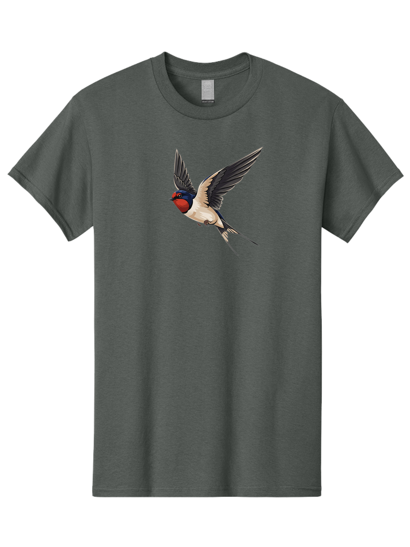 Swallow-Bird-In-Flight Men'S Graphic Tee, 100% Cotton, Comfortable Casual Summer Wear, Machine Washable, Swallow Bird In Flight, Red Face, Blue Head, White Belly, Black Wings, Bird Species, Wildlife Illustration, Flying Bird, Animal Art Bae293