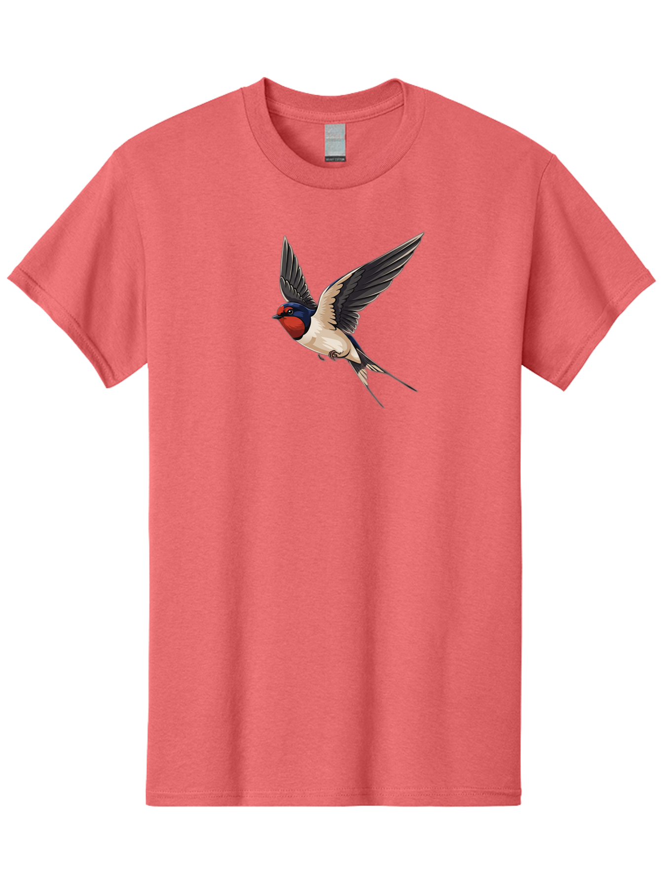 Swallow-Bird-In-Flight Men'S Graphic Tee, 100% Cotton, Comfortable Casual Summer Wear, Machine Washable, Swallow Bird In Flight, Red Face, Blue Head, White Belly, Black Wings, Bird Species, Wildlife Illustration, Flying Bird, Animal Art Bae293
