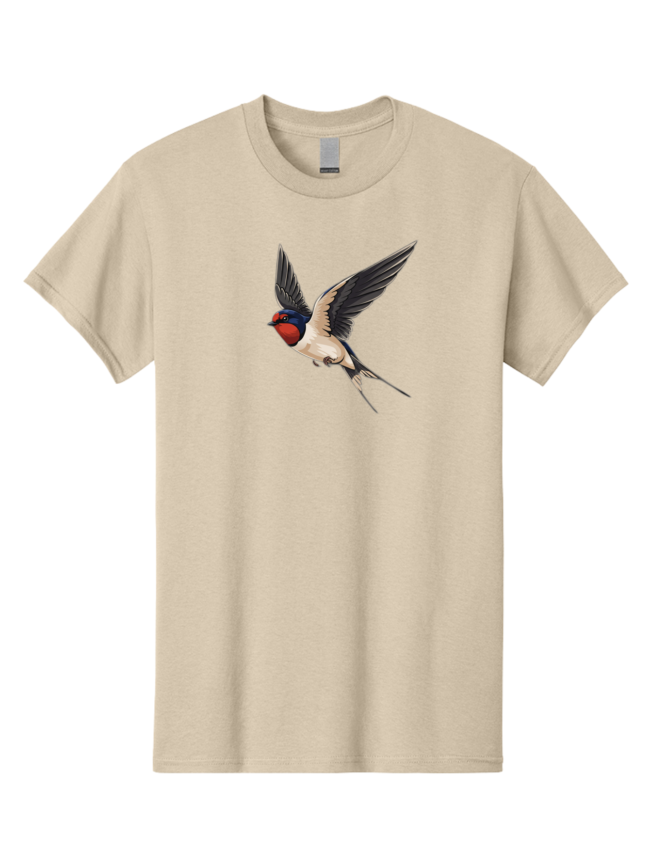 Swallow-Bird-In-Flight Men'S Graphic Tee, 100% Cotton, Comfortable Casual Summer Wear, Machine Washable, Swallow Bird In Flight, Red Face, Blue Head, White Belly, Black Wings, Bird Species, Wildlife Illustration, Flying Bird, Animal Art Bae293