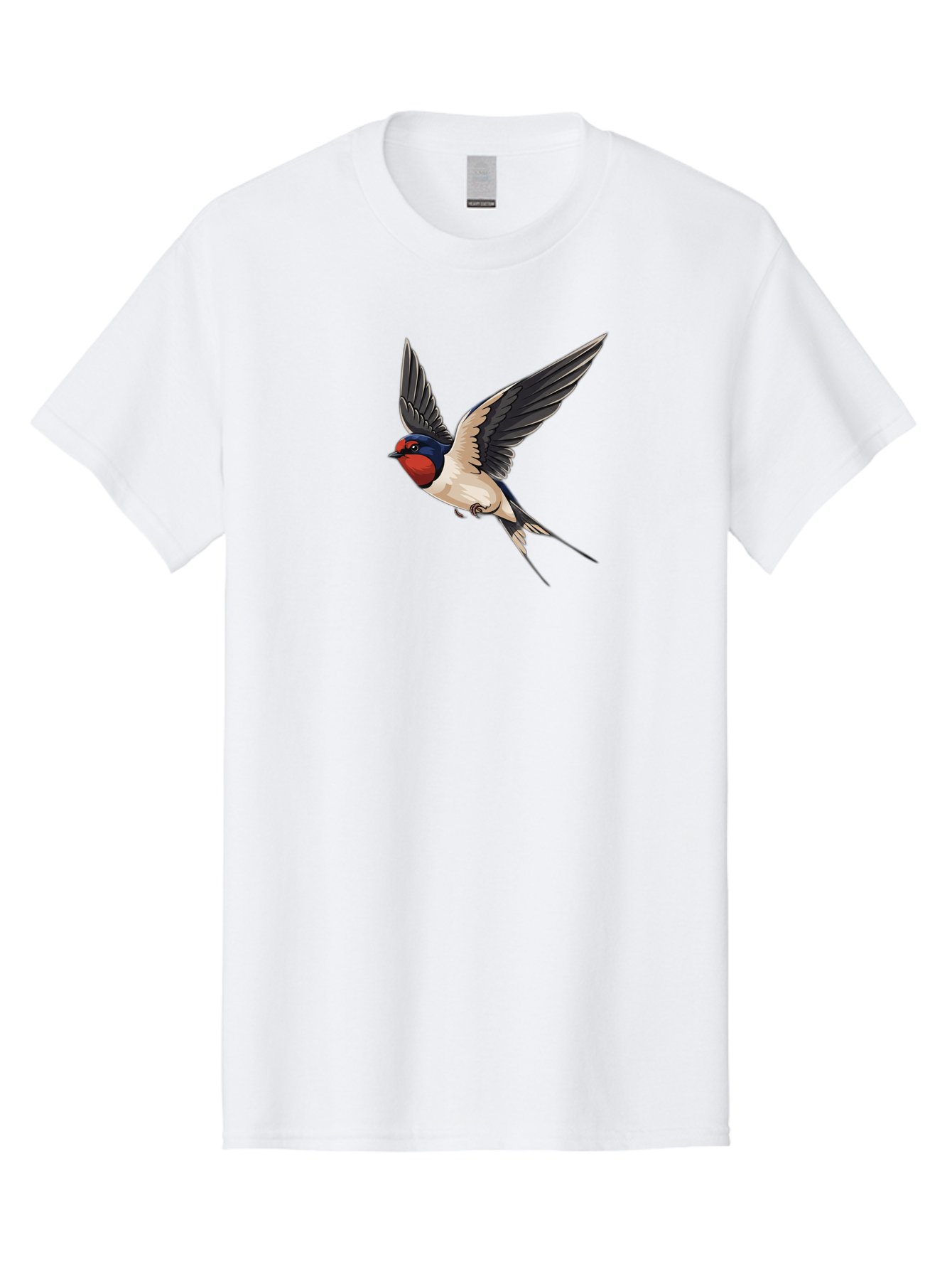 Swallow-Bird-In-Flight Men'S Graphic Tee, 100% Cotton, Comfortable Casual Summer Wear, Machine Washable, Swallow Bird In Flight, Red Face, Blue Head, White Belly, Black Wings, Bird Species, Wildlife Illustration, Flying Bird, Animal Art Bae293