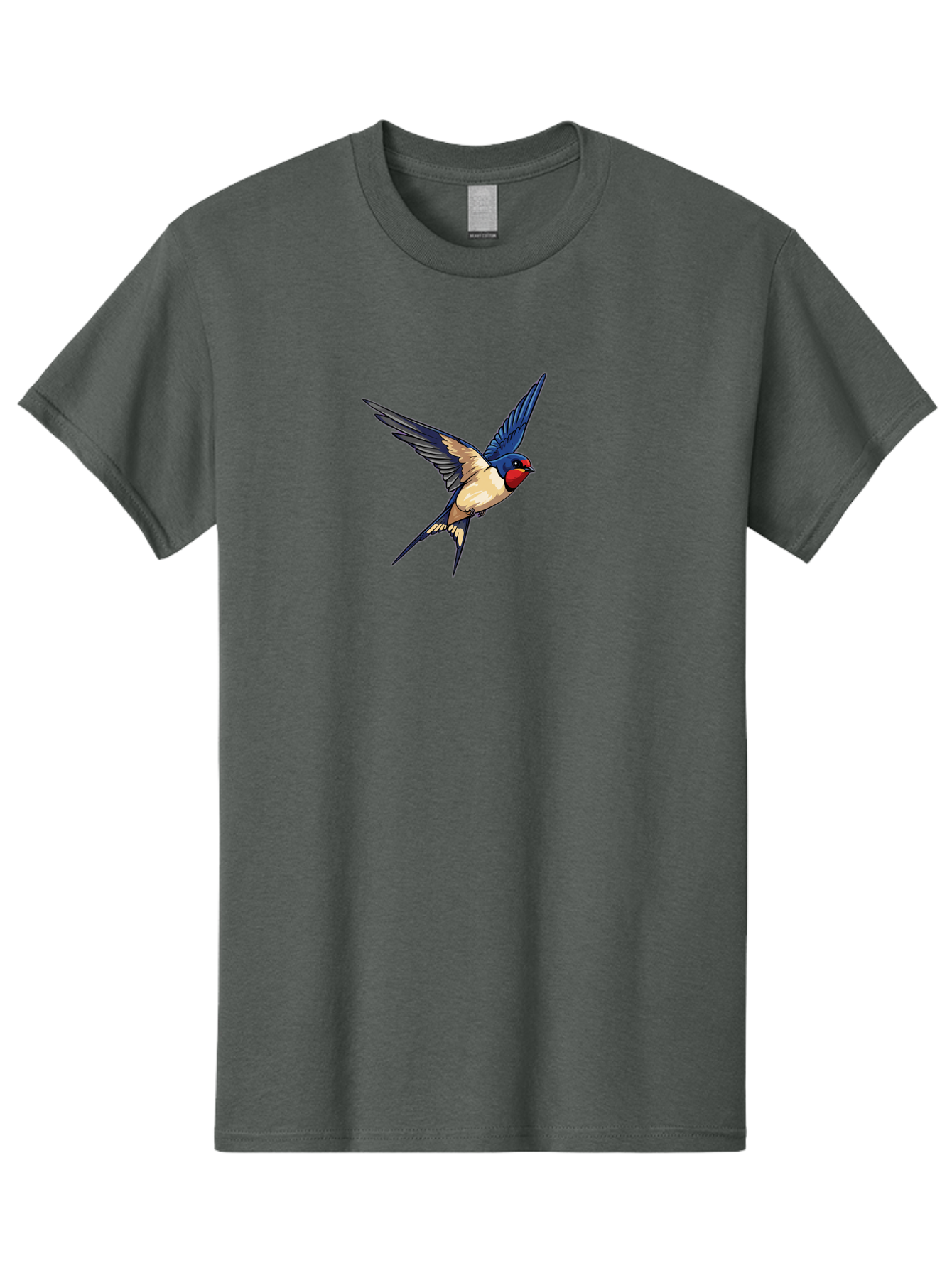 Swallow-Flying Men'S Graphic Tee, 100% Cotton, Comfortable Casual Summer Wear, Machine Washable, Swallow Bird In Flight, Blue And Tan Feathers, Red Face, Dynamic Wings, Bird In Mid-Air, Wildlife Illustration, Colorful Plumage, Bird'S Eye View, Bae295