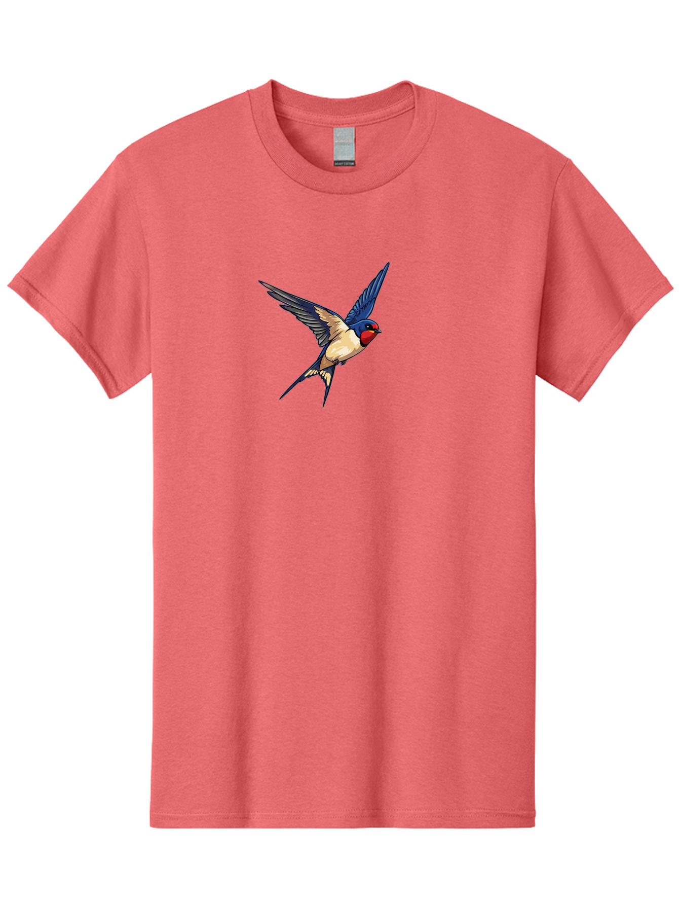 Swallow-Flying Men'S Graphic Tee, 100% Cotton, Comfortable Casual Summer Wear, Machine Washable, Swallow Bird In Flight, Blue And Tan Feathers, Red Face, Dynamic Wings, Bird In Mid-Air, Wildlife Illustration, Colorful Plumage, Bird'S Eye View, Bae295