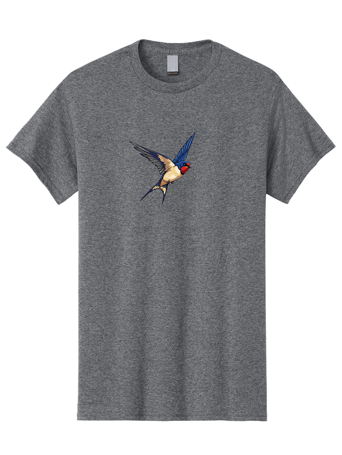 Swallow-Flying Men'S Graphic Tee, 100% Cotton, Comfortable Casual Summer Wear, Machine Washable, Swallow Bird In Flight, Blue And Tan Feathers, Red Face, Dynamic Wings, Bird In Mid-Air, Wildlife Illustration, Colorful Plumage, Bird'S Eye View, Bae295
