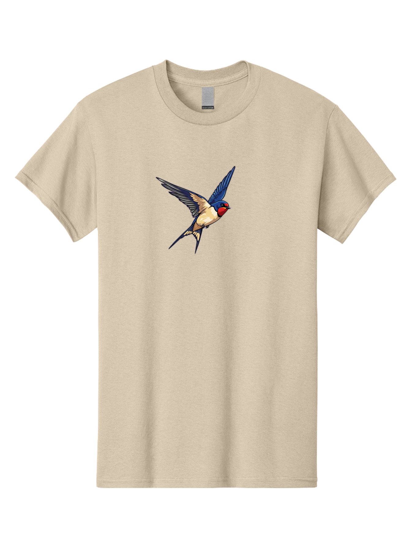 Swallow-Flying Men'S Graphic Tee, 100% Cotton, Comfortable Casual Summer Wear, Machine Washable, Swallow Bird In Flight, Blue And Tan Feathers, Red Face, Dynamic Wings, Bird In Mid-Air, Wildlife Illustration, Colorful Plumage, Bird'S Eye View, Bae295
