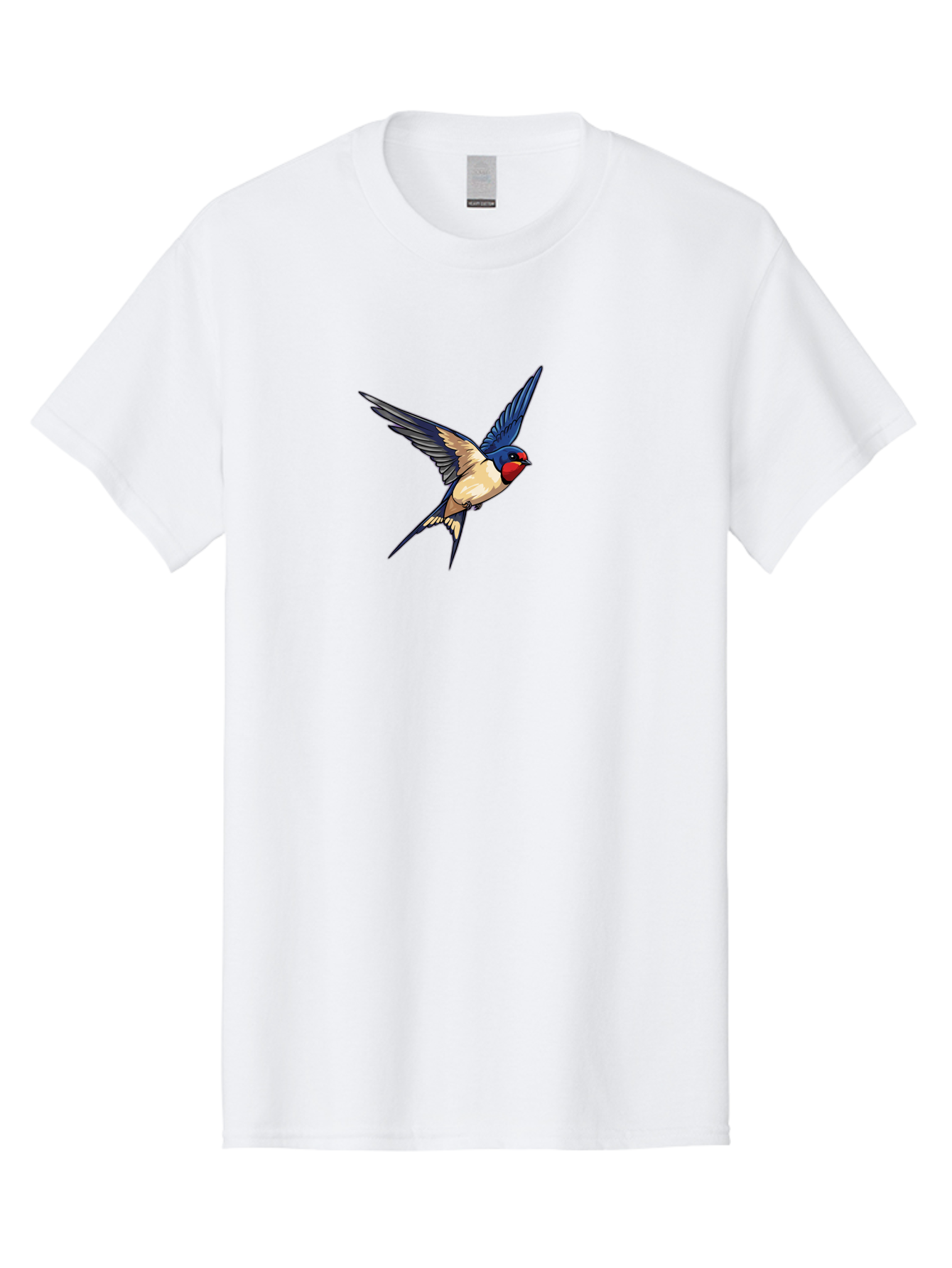 Swallow-Flying Men'S Graphic Tee, 100% Cotton, Comfortable Casual Summer Wear, Machine Washable, Swallow Bird In Flight, Blue And Tan Feathers, Red Face, Dynamic Wings, Bird In Mid-Air, Wildlife Illustration, Colorful Plumage, Bird'S Eye View, Bae295
