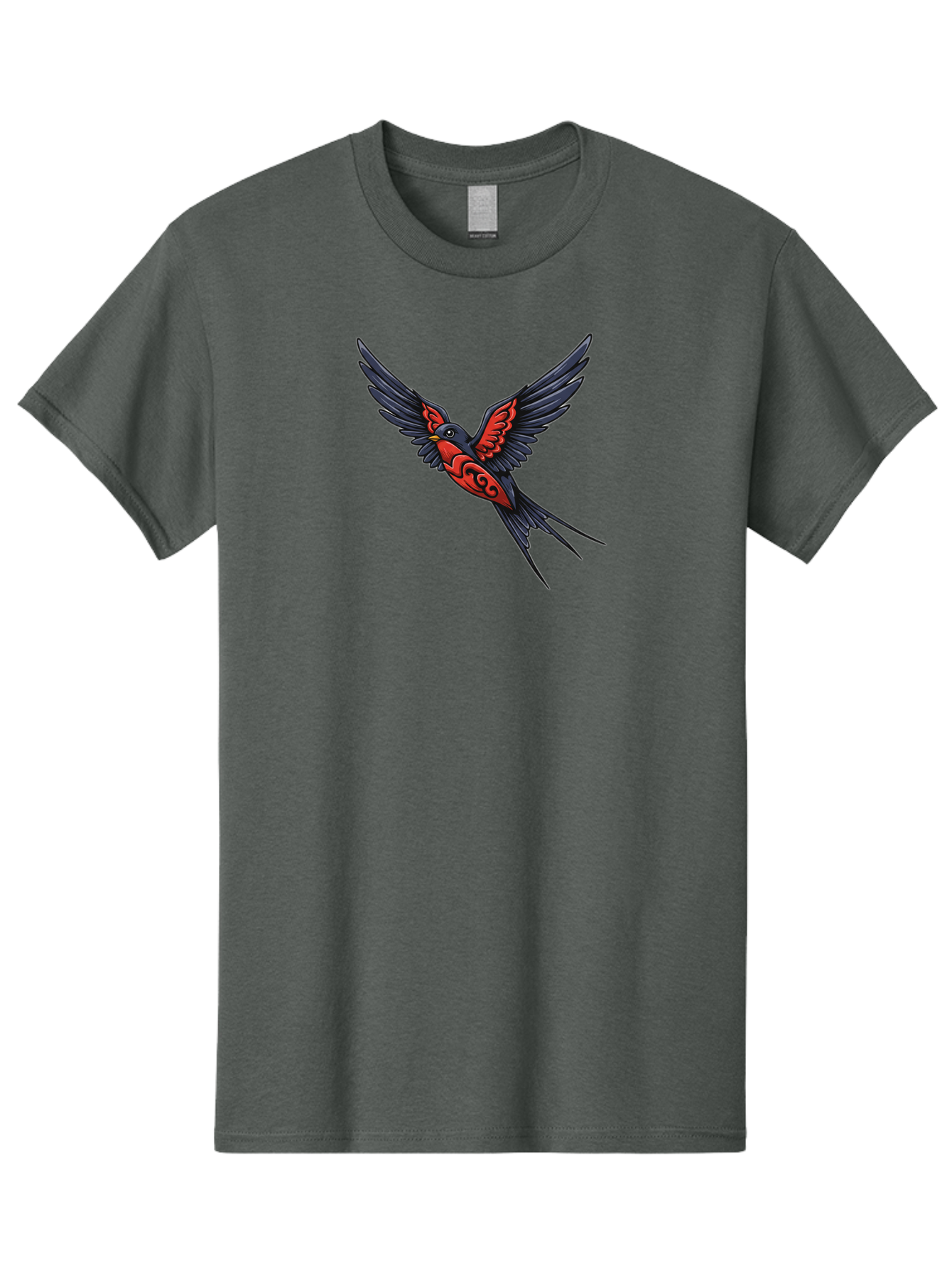 Swallow-In-Flight-1 Men'S Graphic Tee, 100% Cotton, Comfortable Casual Summer Wear, Machine Washable, Tribal Swallow Design, Bird In Flight, Red And Black Artwork, Tattoo Inspiration, Symbolic Bird, Winged Creature, Traditional Tattoo Art, Bae296