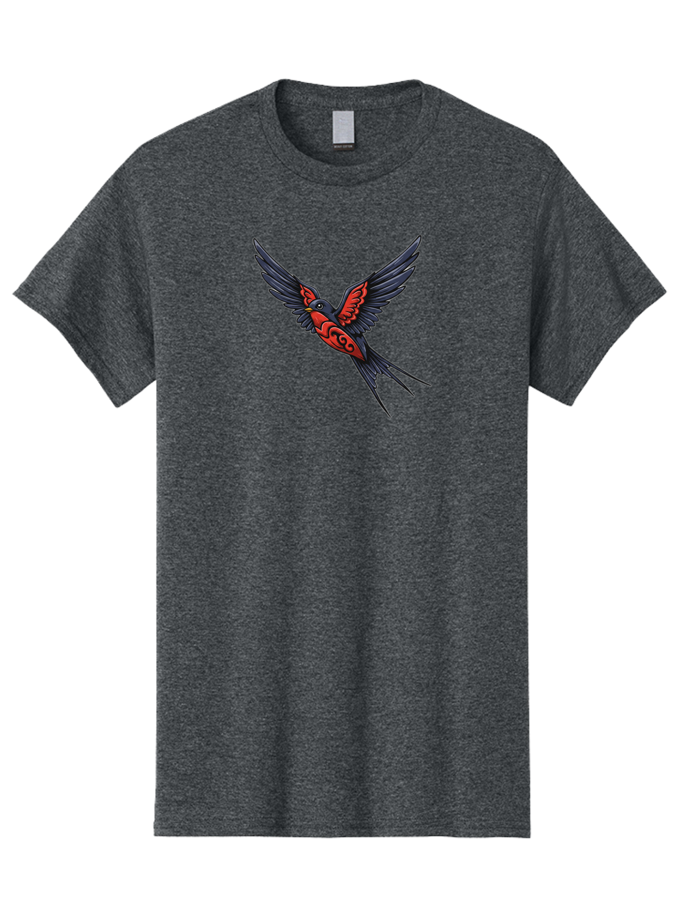 Swallow-In-Flight-1 Men'S Graphic Tee, 100% Cotton, Comfortable Casual Summer Wear, Machine Washable, Tribal Swallow Design, Bird In Flight, Red And Black Artwork, Tattoo Inspiration, Symbolic Bird, Winged Creature, Traditional Tattoo Art, Bae296