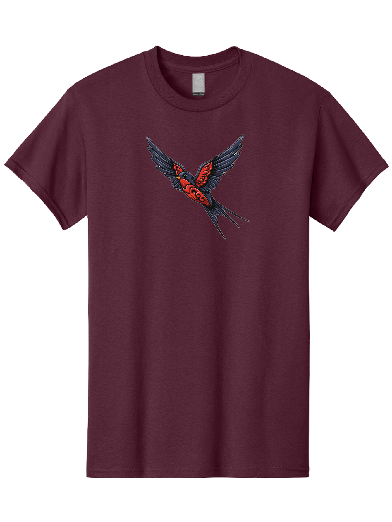 Swallow-In-Flight-1 Men'S Graphic Tee, 100% Cotton, Comfortable Casual Summer Wear, Machine Washable, Tribal Swallow Design, Bird In Flight, Red And Black Artwork, Tattoo Inspiration, Symbolic Bird, Winged Creature, Traditional Tattoo Art, Bae296