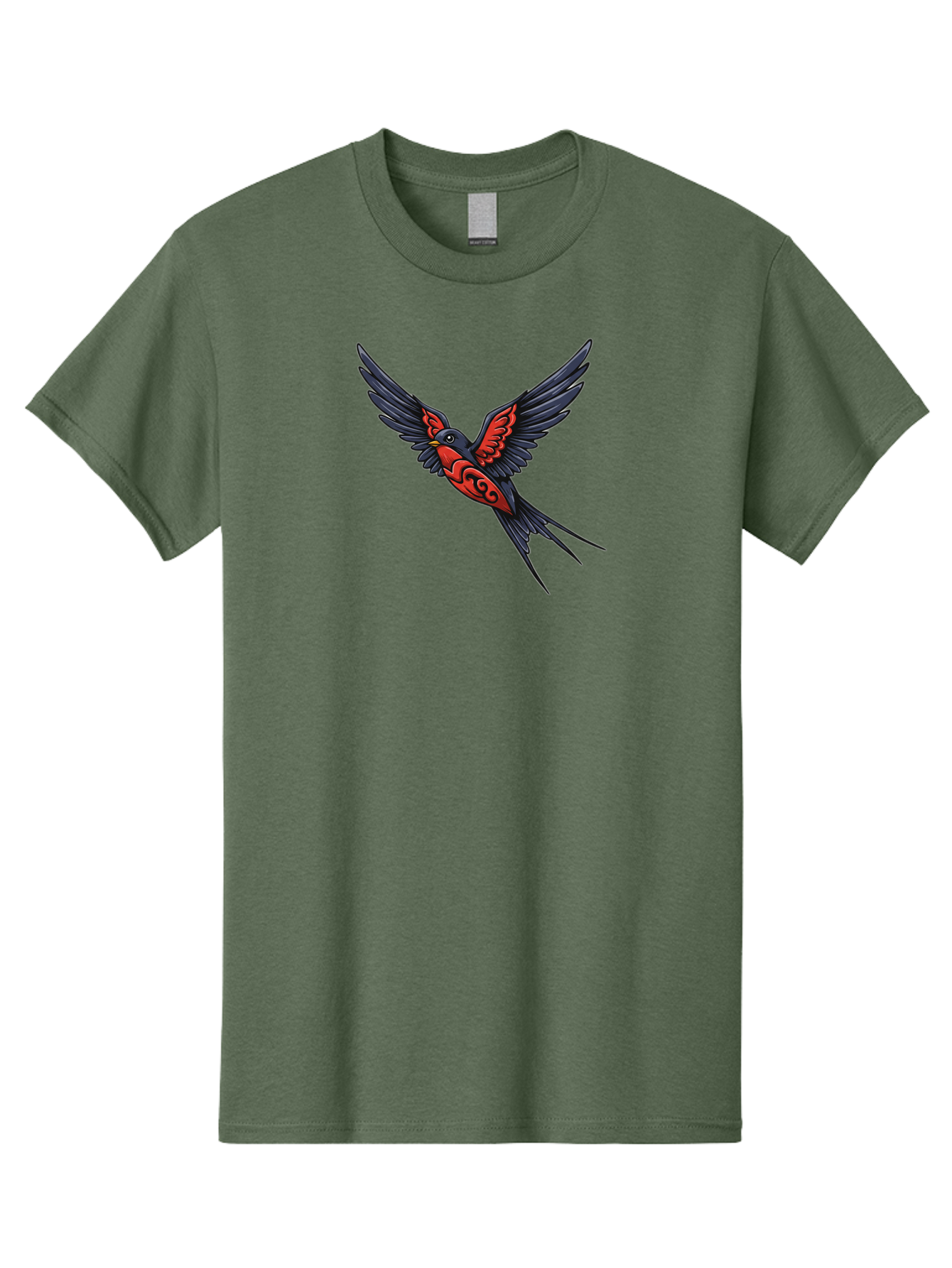 Swallow-In-Flight-1 Men'S Graphic Tee, 100% Cotton, Comfortable Casual Summer Wear, Machine Washable, Tribal Swallow Design, Bird In Flight, Red And Black Artwork, Tattoo Inspiration, Symbolic Bird, Winged Creature, Traditional Tattoo Art, Bae296