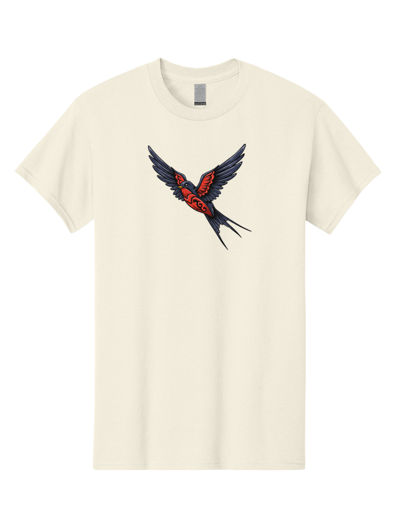 Swallow-In-Flight-1 Men'S Graphic Tee, 100% Cotton, Comfortable Casual Summer Wear, Machine Washable, Tribal Swallow Design, Bird In Flight, Red And Black Artwork, Tattoo Inspiration, Symbolic Bird, Winged Creature, Traditional Tattoo Art, Bae296