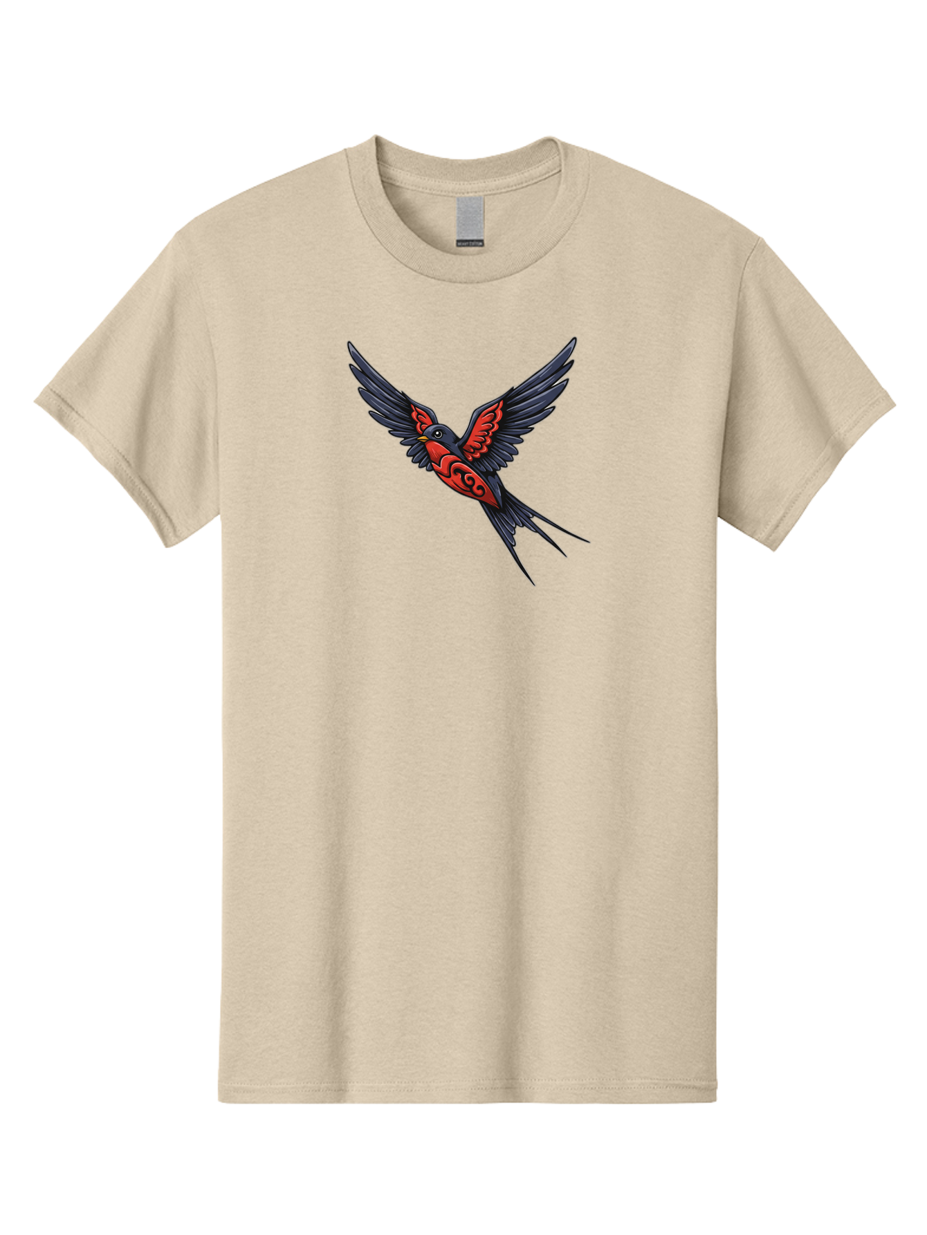 Swallow-In-Flight-1 Men'S Graphic Tee, 100% Cotton, Comfortable Casual Summer Wear, Machine Washable, Tribal Swallow Design, Bird In Flight, Red And Black Artwork, Tattoo Inspiration, Symbolic Bird, Winged Creature, Traditional Tattoo Art, Bae296