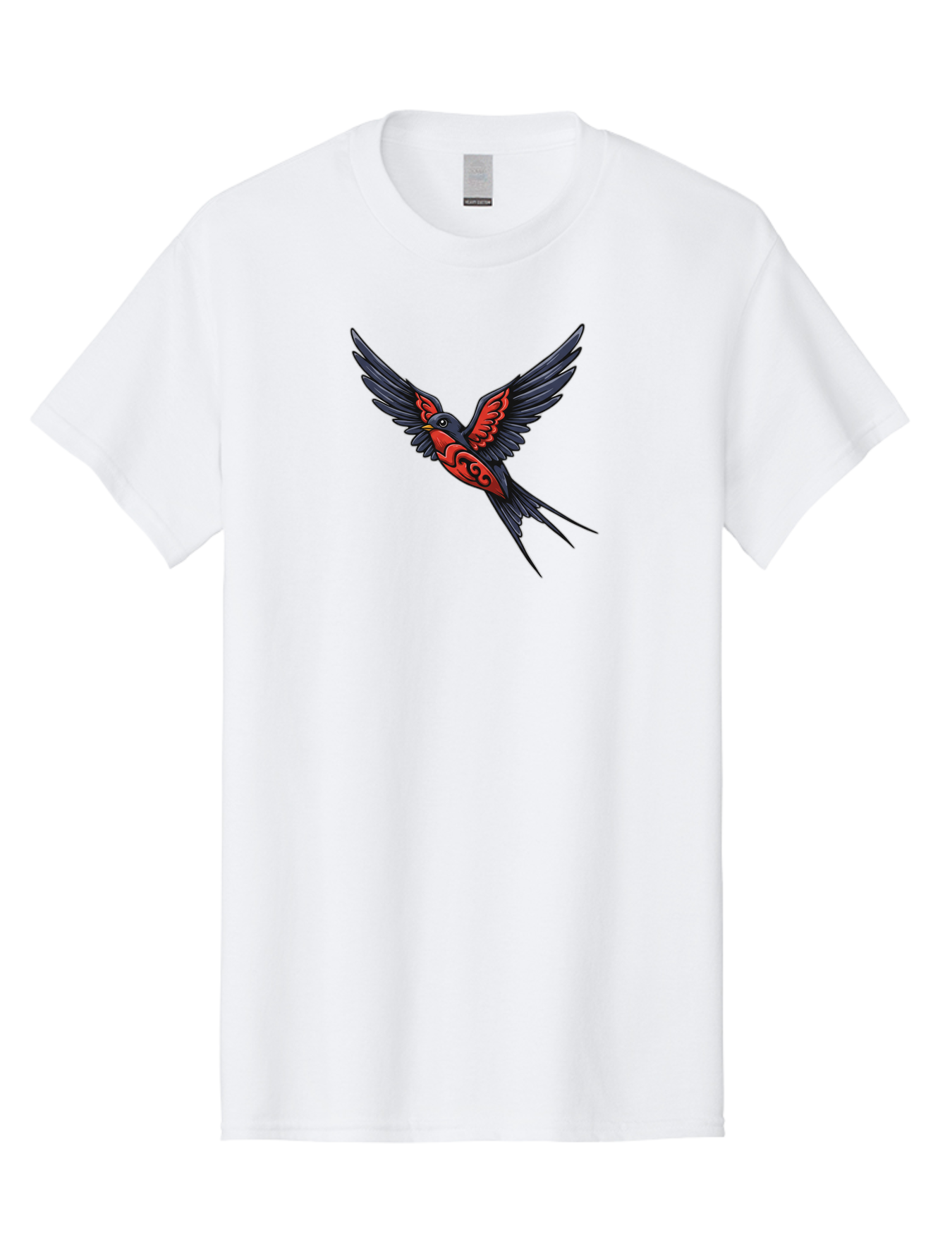 Swallow-In-Flight-1 Men'S Graphic Tee, 100% Cotton, Comfortable Casual Summer Wear, Machine Washable, Tribal Swallow Design, Bird In Flight, Red And Black Artwork, Tattoo Inspiration, Symbolic Bird, Winged Creature, Traditional Tattoo Art, Bae296