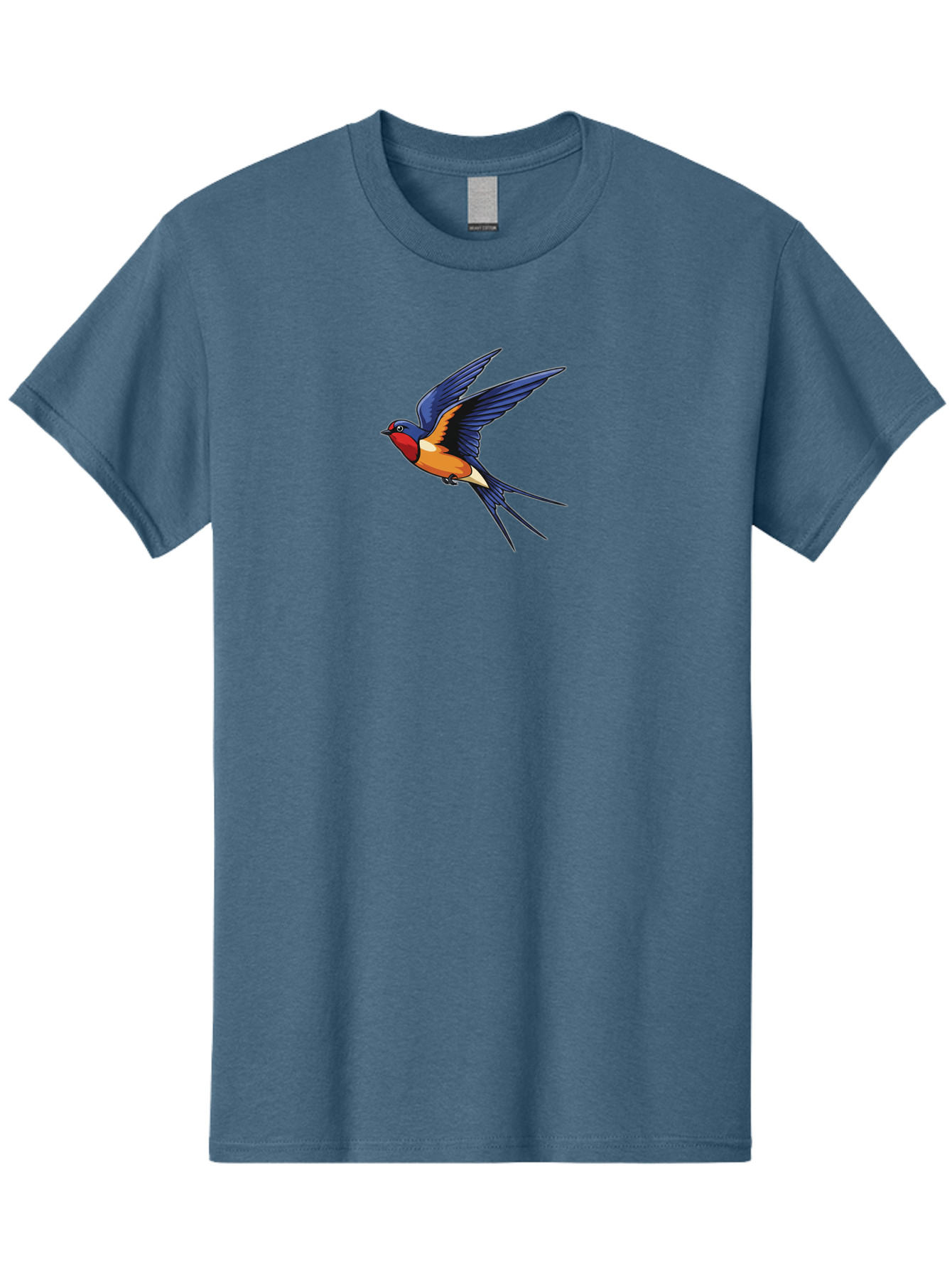 Swallow-In-Flight Men'S Graphic Tee, 100% Cotton, Comfortable Casual Summer Wear, Machine Washable, Barn Swallow In Flight, Colorful Bird, Blue Wings, Orange Belly, Red Face, Wildlife Illustration, Bird Watching, Migratory Bird, Nature Art Bae298