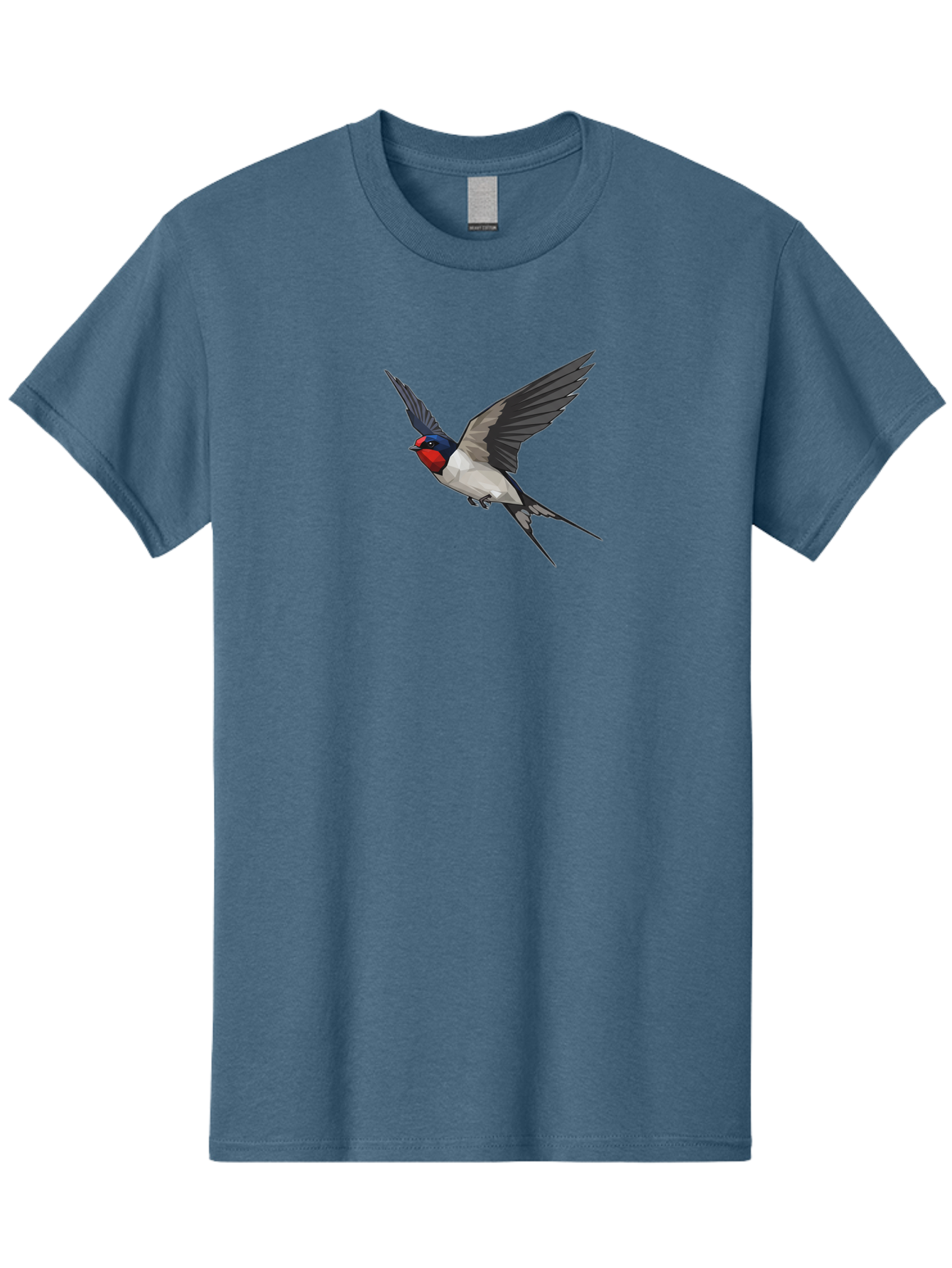 Swallow Men'S Graphic Tee, 100% Cotton, Comfortable Casual Summer Wear, Machine Washable, Swallow In Flight, Bird Flying, Wildlife Illustration, Colorful Plumage, Dynamic Movement, Avian Art, Cartoon Bird, Red Face, Blue Head, White Body, Bae299