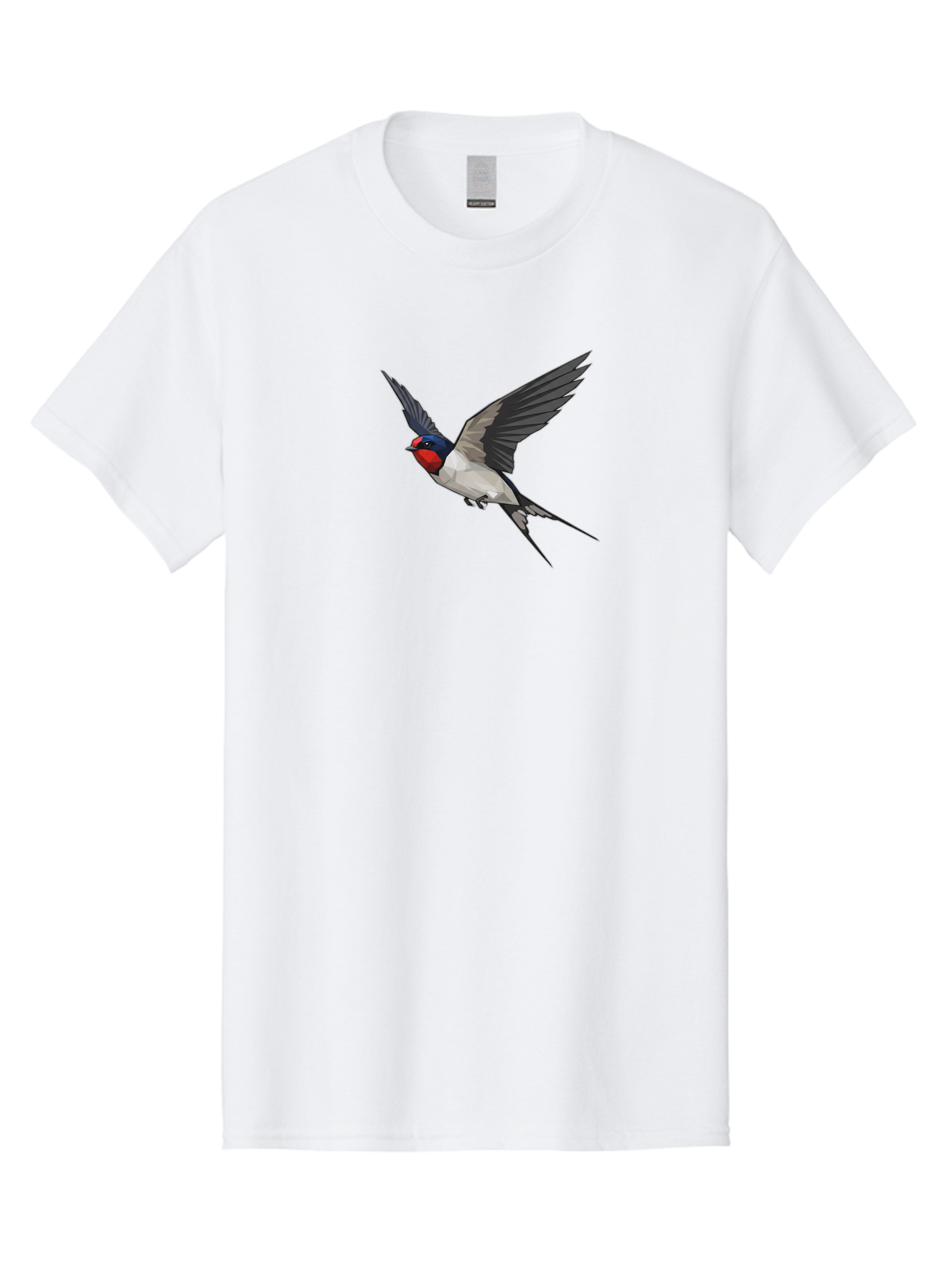Swallow Men'S Graphic Tee, 100% Cotton, Comfortable Casual Summer Wear, Machine Washable, Swallow In Flight, Bird Flying, Wildlife Illustration, Colorful Plumage, Dynamic Movement, Avian Art, Cartoon Bird, Red Face, Blue Head, White Body, Bae299