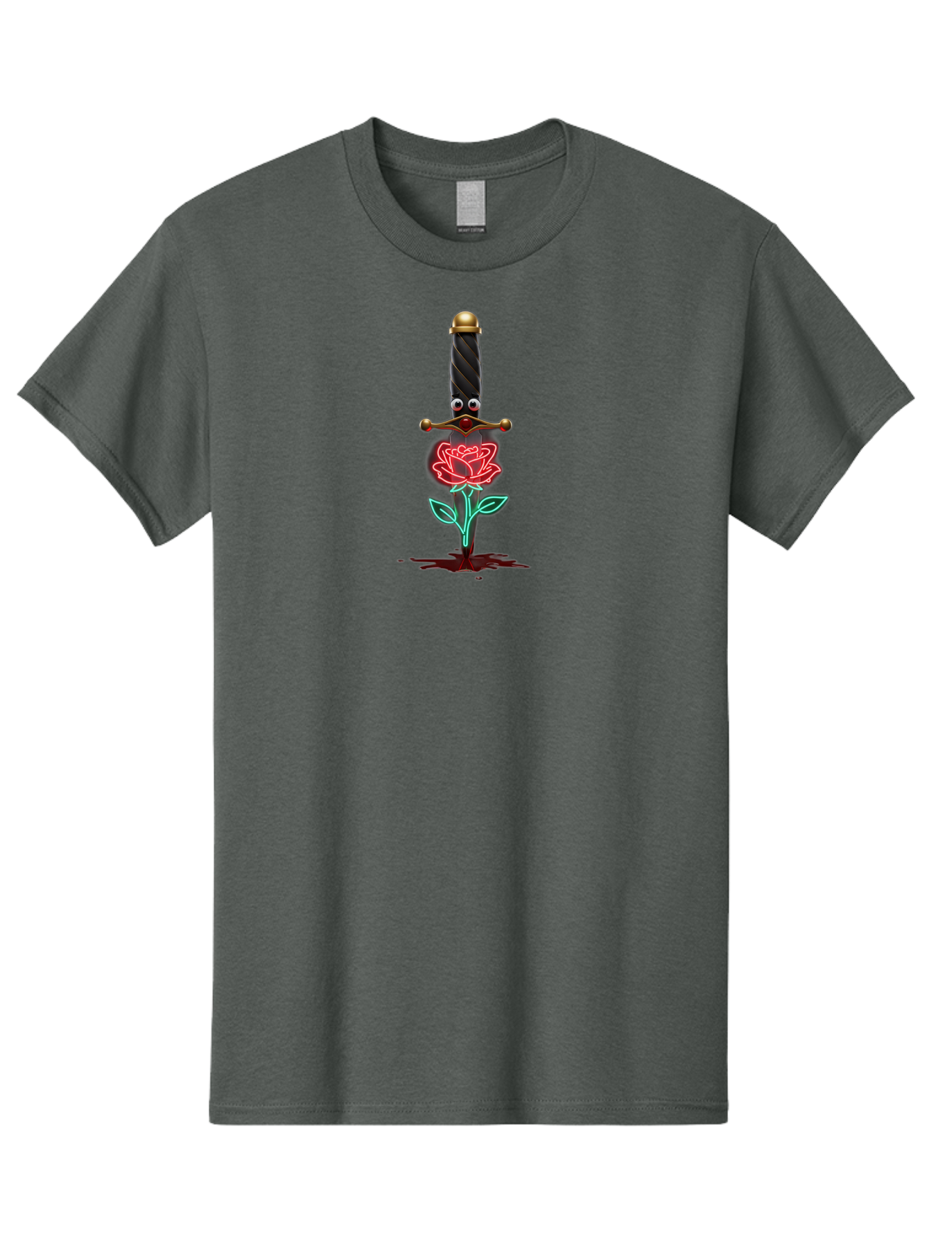 Sword-Stabbing-Rose Men'S Graphic Tee, 100% Cotton, Comfortable Casual Summer Wear, Machine Washable, Cartoon Sword, Stabbed Rose, Blood Splatter, Cartoon Eyes, Red Rose, Fantasy Art, Gothic Symbolism, Symbolic Imagery, Dark Romance Bae300