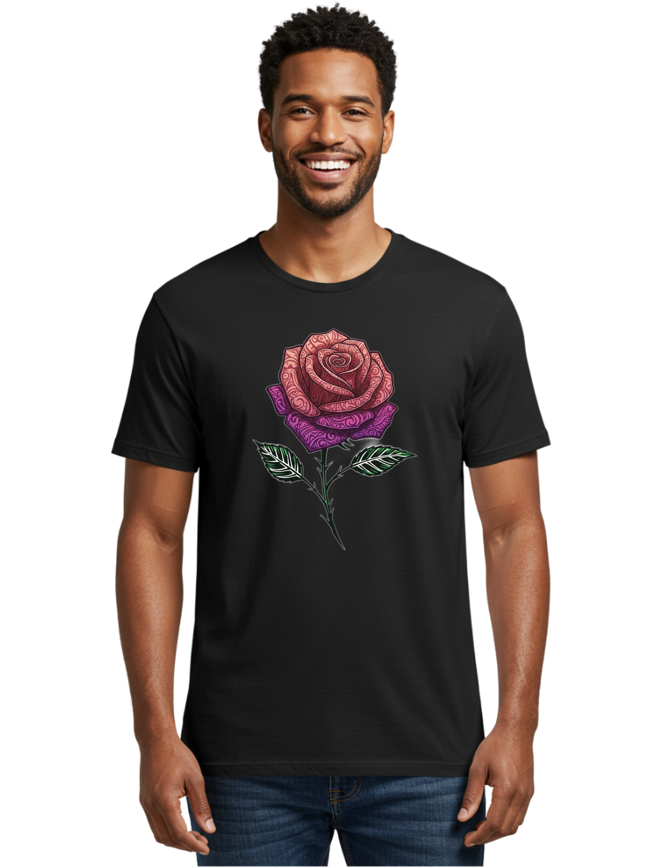 Tattoo-Rose Men'S Graphic Tee, 100% Cotton, Comfortable Casual Summer Wear, Machine Washable, Henna Art Rose, Beautiful Flower, Intricate Designs, Floral Pattern, Decorative Rose, Tattoo Style Bae301