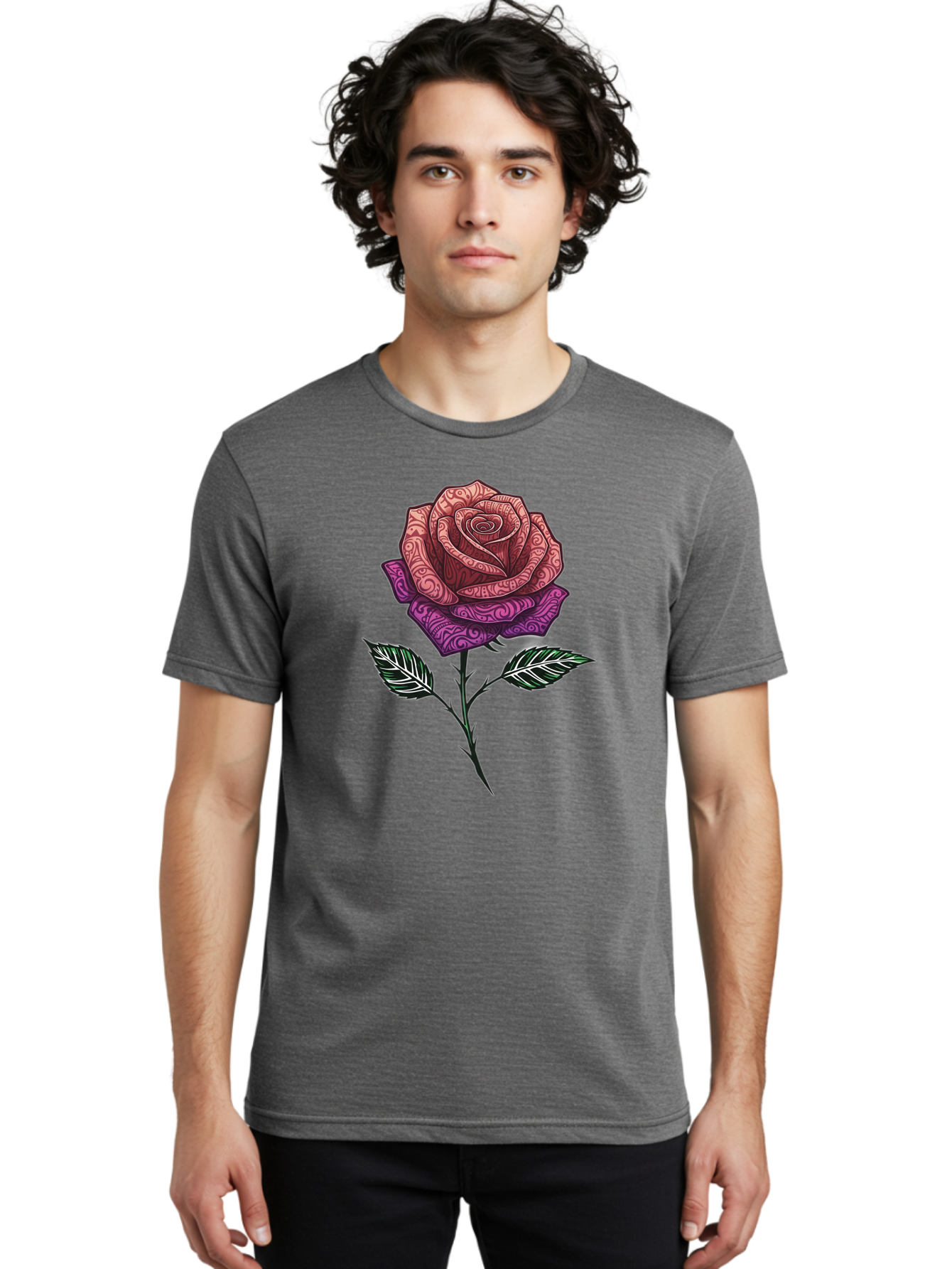 Tattoo-Rose Men'S Graphic Tee, 100% Cotton, Comfortable Casual Summer Wear, Machine Washable, Henna Art Rose, Beautiful Flower, Intricate Designs, Floral Pattern, Decorative Rose, Tattoo Style Bae301