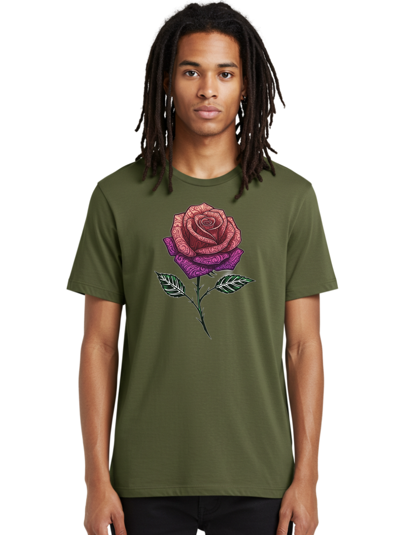 Tattoo-Rose Men'S Graphic Tee, 100% Cotton, Comfortable Casual Summer Wear, Machine Washable, Henna Art Rose, Beautiful Flower, Intricate Designs, Floral Pattern, Decorative Rose, Tattoo Style Bae301