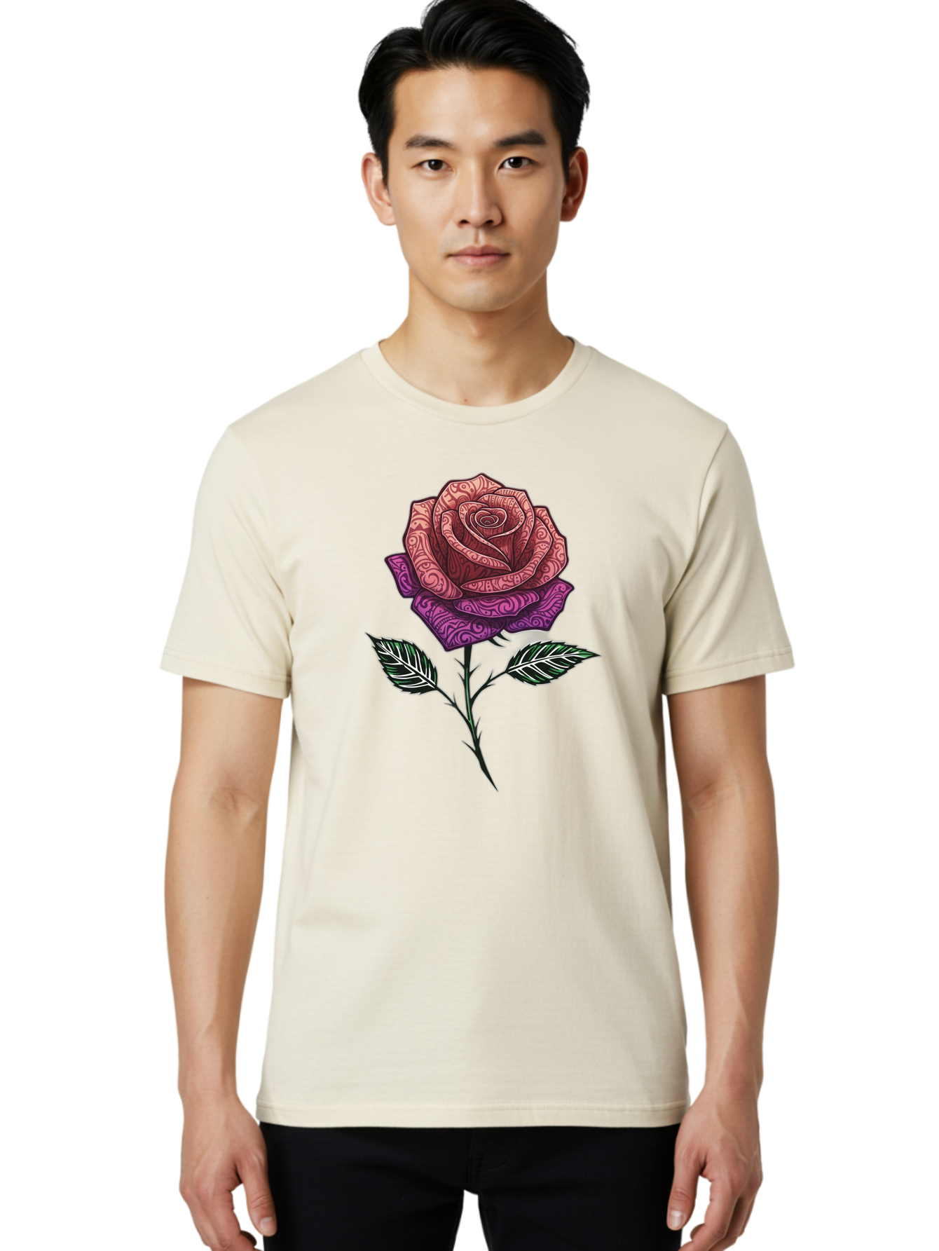 Tattoo-Rose Men'S Graphic Tee, 100% Cotton, Comfortable Casual Summer Wear, Machine Washable, Henna Art Rose, Beautiful Flower, Intricate Designs, Floral Pattern, Decorative Rose, Tattoo Style Bae301