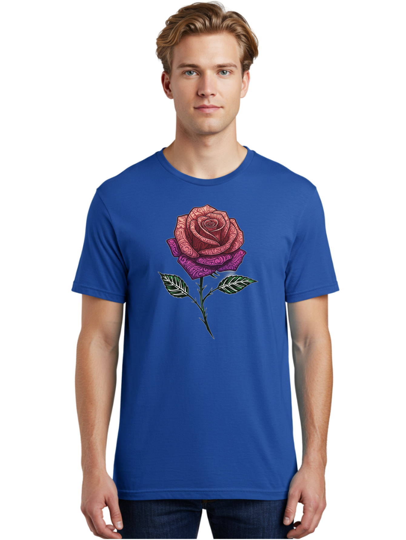 Tattoo-Rose Men'S Graphic Tee, 100% Cotton, Comfortable Casual Summer Wear, Machine Washable, Henna Art Rose, Beautiful Flower, Intricate Designs, Floral Pattern, Decorative Rose, Tattoo Style Bae301