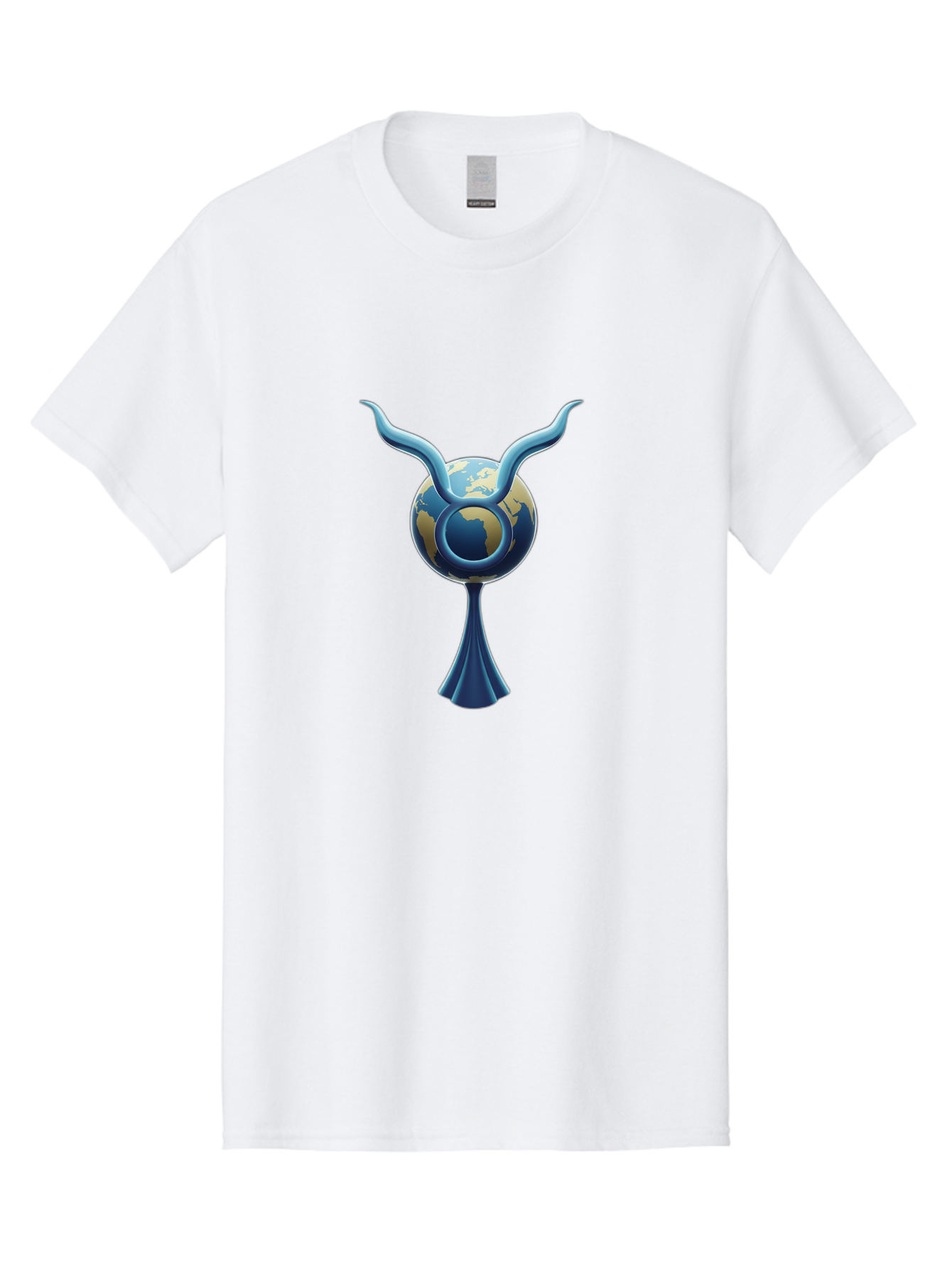 Taurus-1 Men'S Graphic Tee, 100% Cotton, Comfortable Casual Summer Wear, Machine Washable, Taurus Zodiac Sign, Astrological Symbol, Earthy Tone, Blue And Gold Globe, Flowing Design, Abstract Art, Horoscope, Horoscope Symbol, Astrology, Bae302