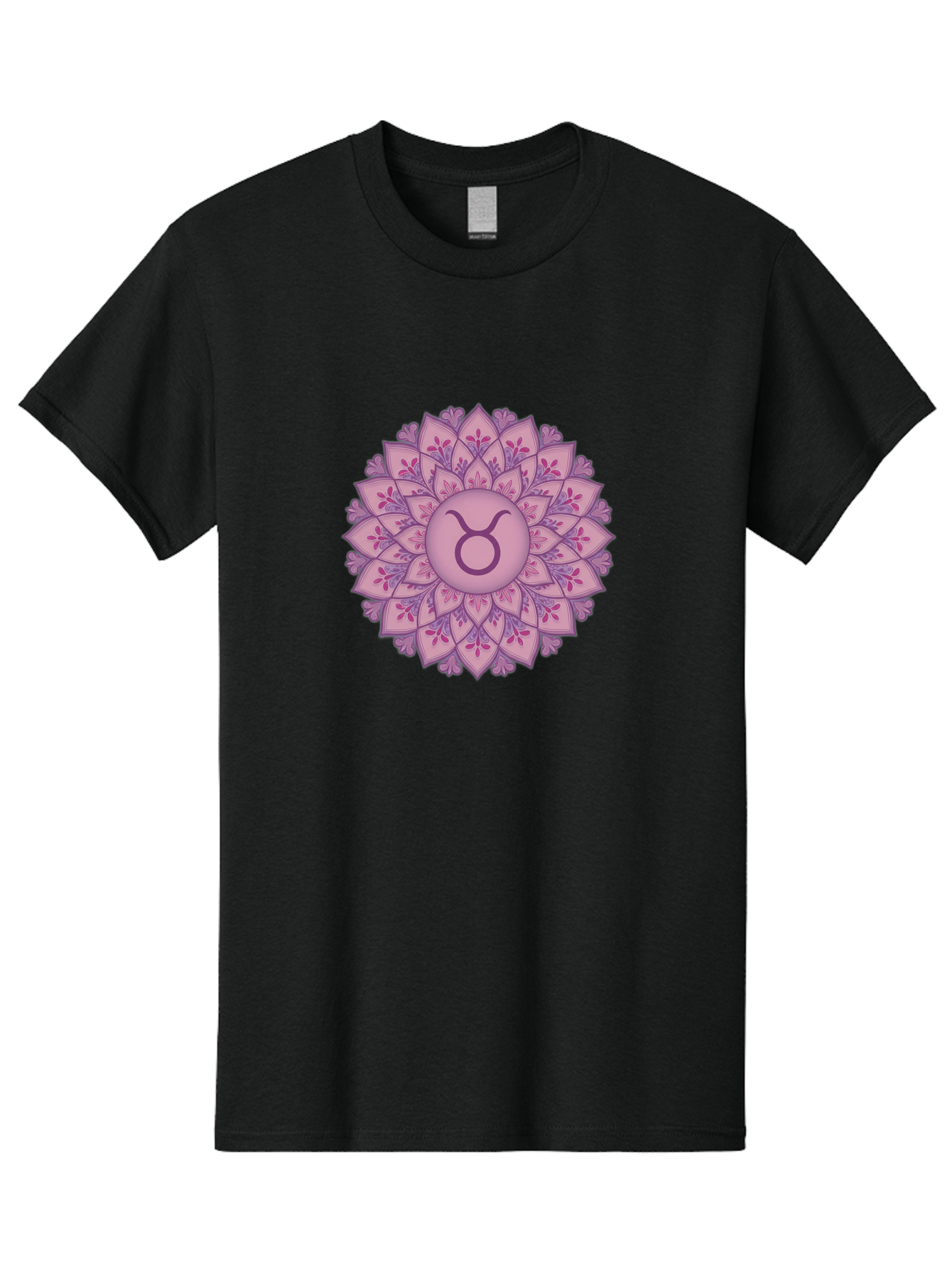 Taurus-Symbol-Mandala Men'S Graphic Tee, 100% Cotton, Comfortable Casual Summer Wear, Machine Washable, Taurus Symbol, Mandala Design, Floral Pattern, Purple Hues, Astrological Sign, Mystical Art, Zodiac Symbol, Spiritual Iconography, Bae304