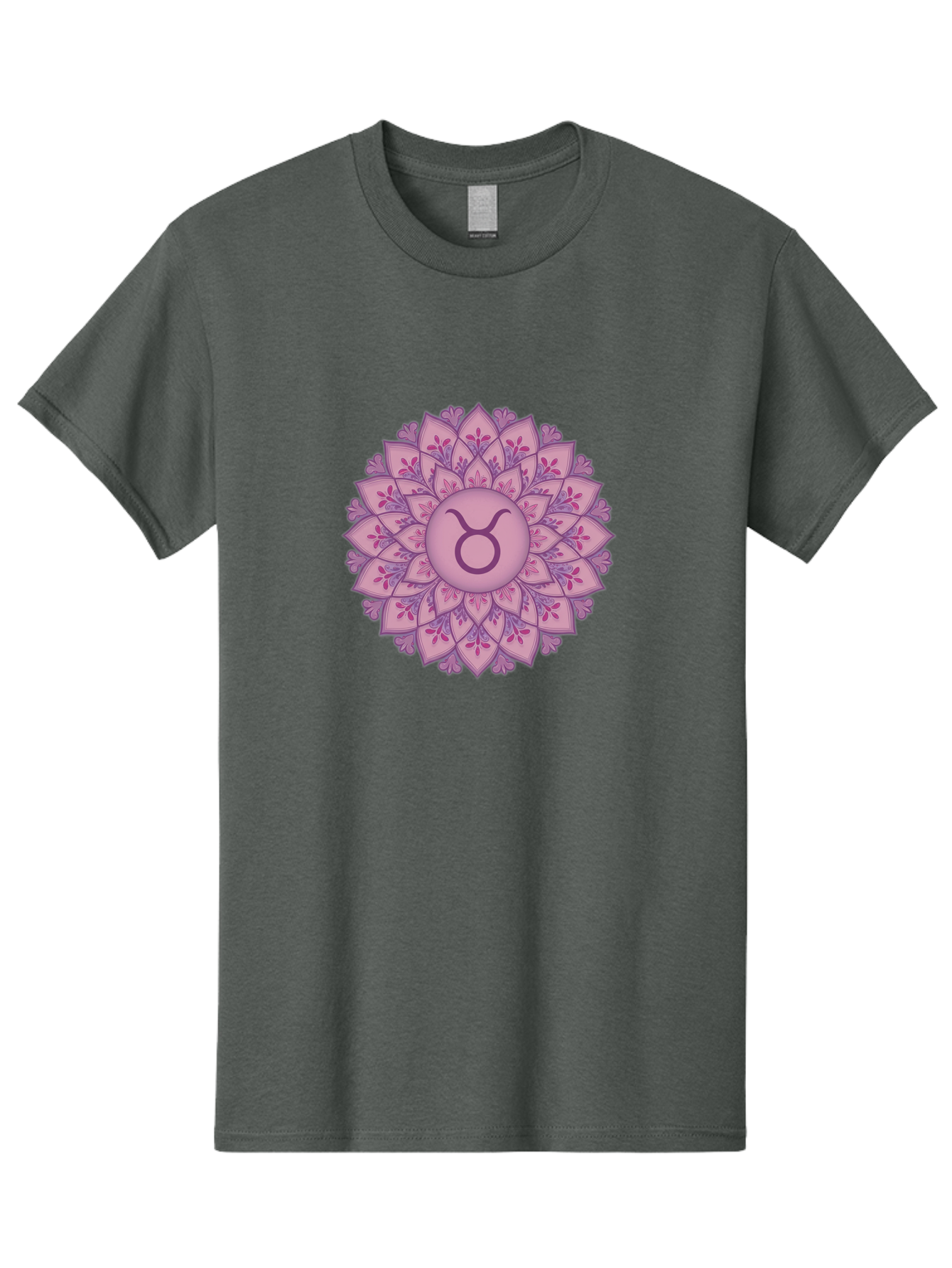 Taurus-Symbol-Mandala Men'S Graphic Tee, 100% Cotton, Comfortable Casual Summer Wear, Machine Washable, Taurus Symbol, Mandala Design, Floral Pattern, Purple Hues, Astrological Sign, Mystical Art, Zodiac Symbol, Spiritual Iconography, Bae304